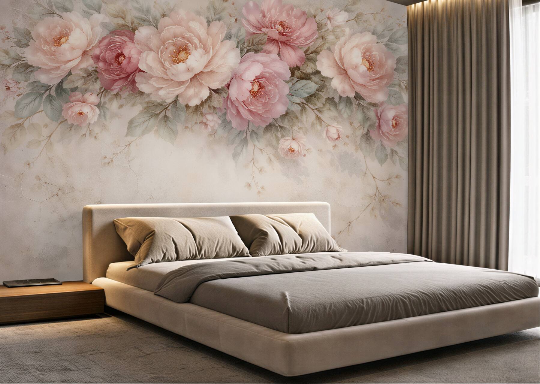 Fototapeta pudrowe piwonie w stylu glamour?v23