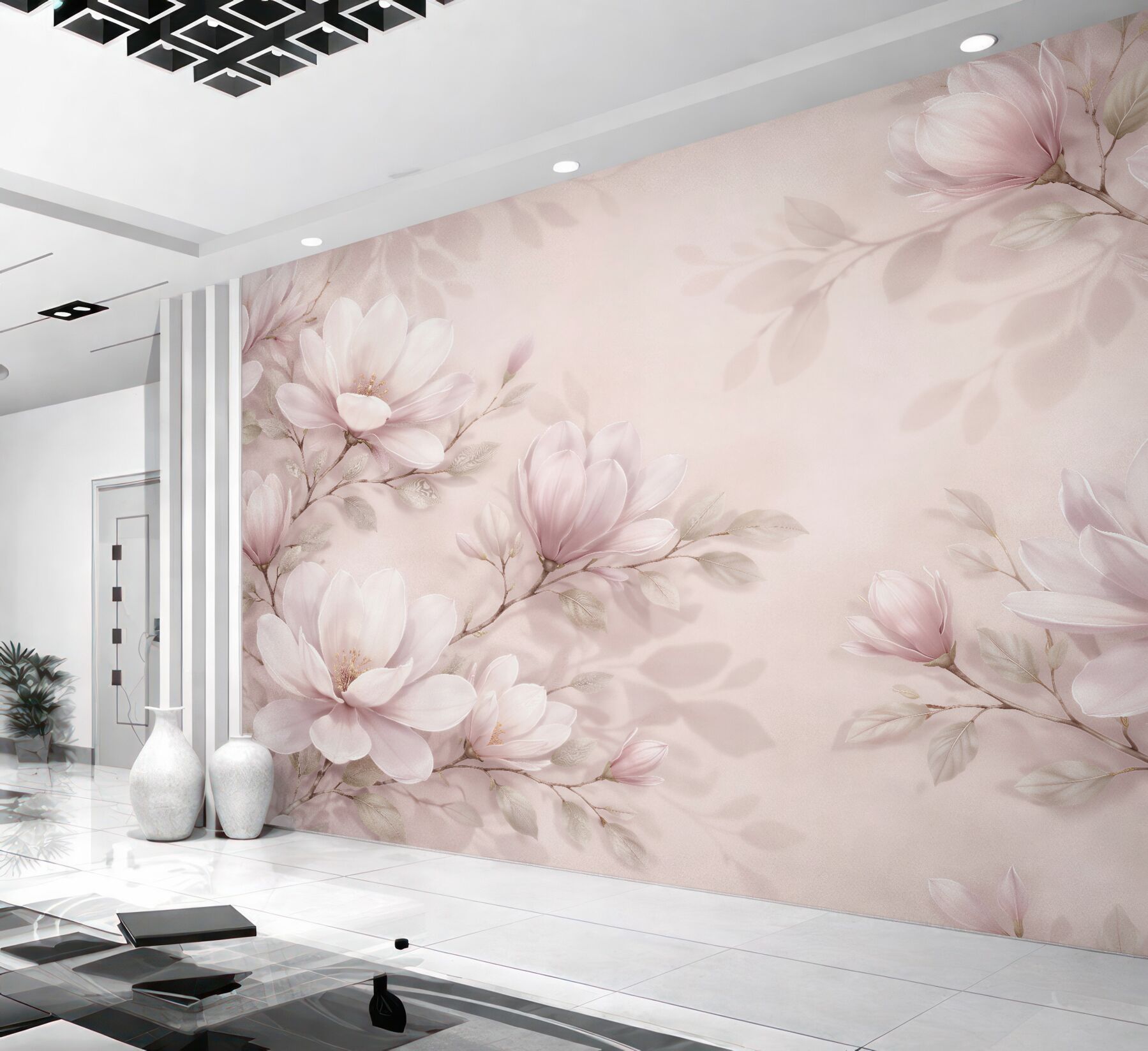 Fototapeta subtelne magnolie na pudrowym tle?v23