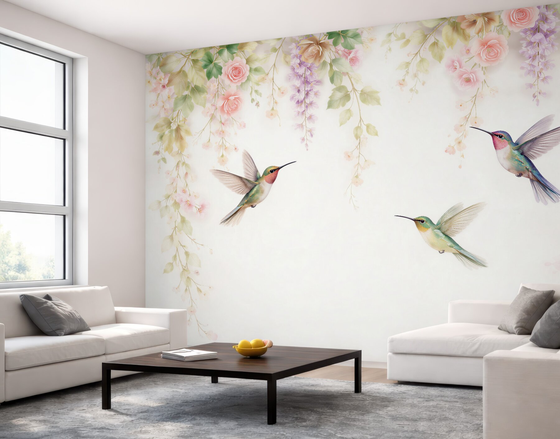 Fototapeta kolibry w pastelowych kwiatach?v23