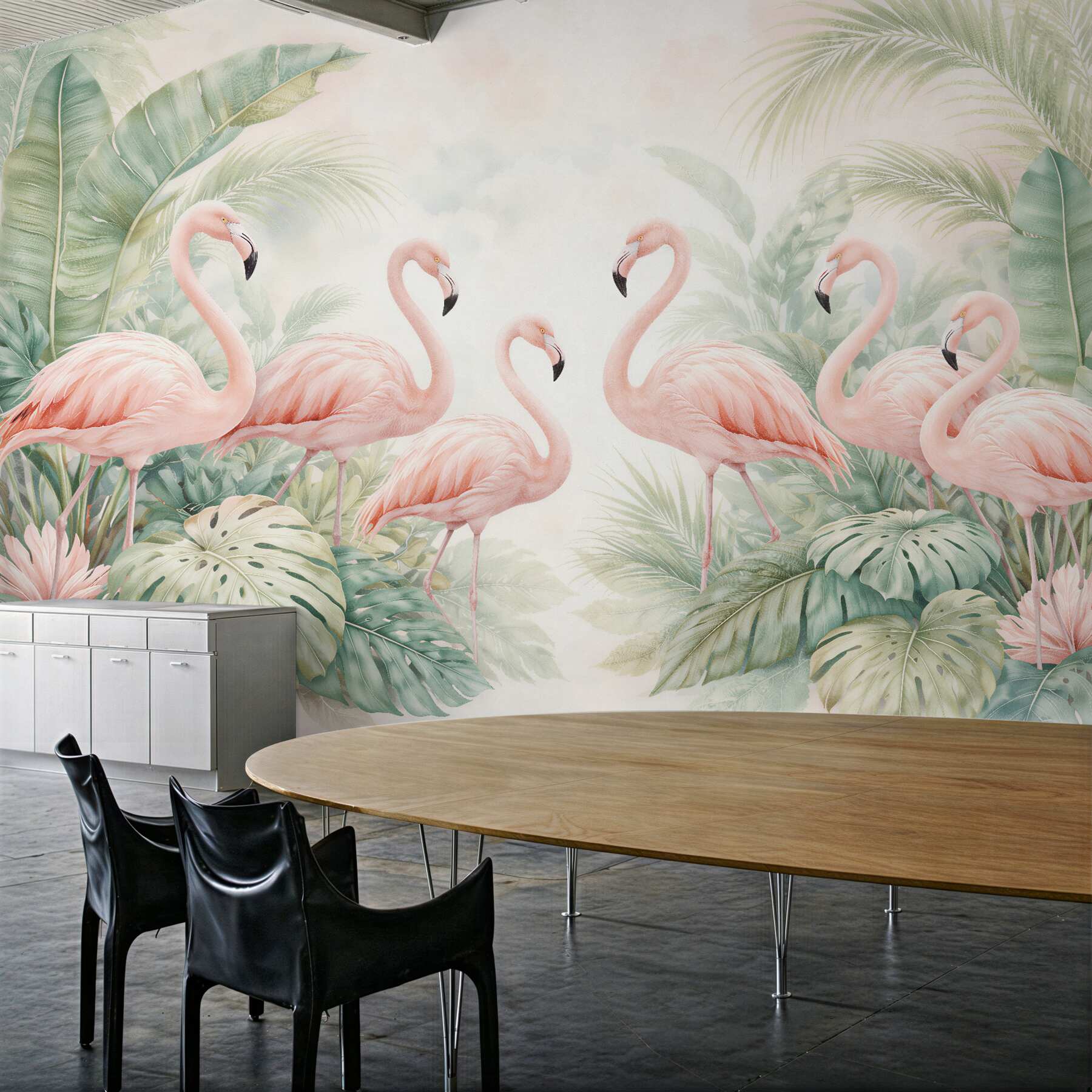 Fototapeta flamingi w tropikalnych liściach?v23