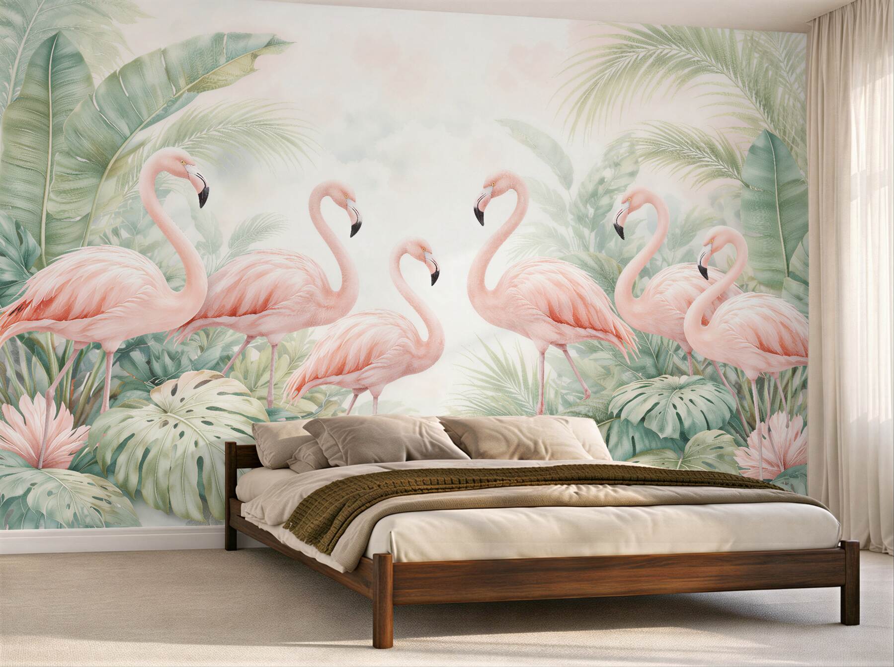 Fototapeta flamingi w tropikalnych liściach?v23