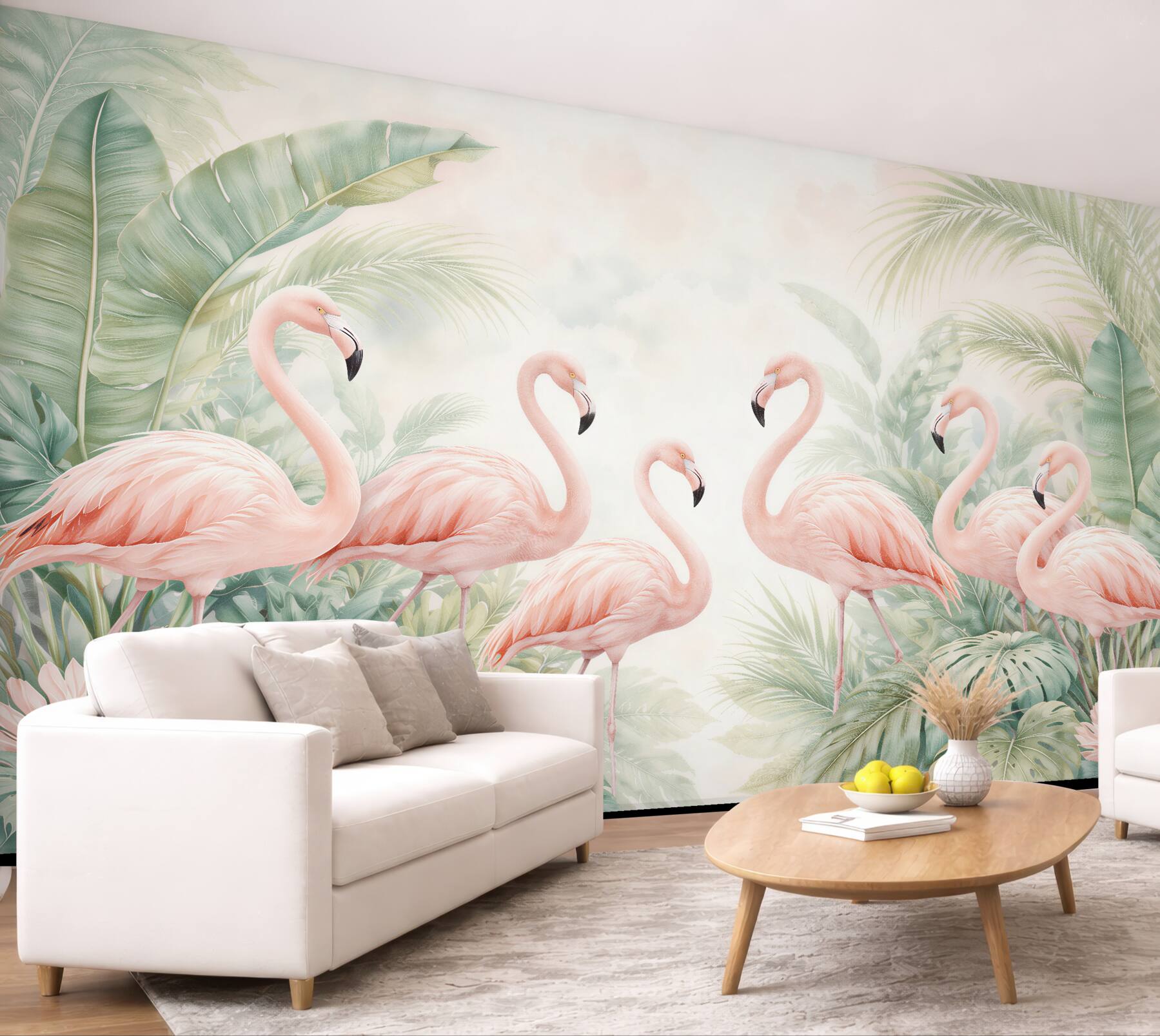 Fototapeta flamingi w tropikalnych liściach?v23