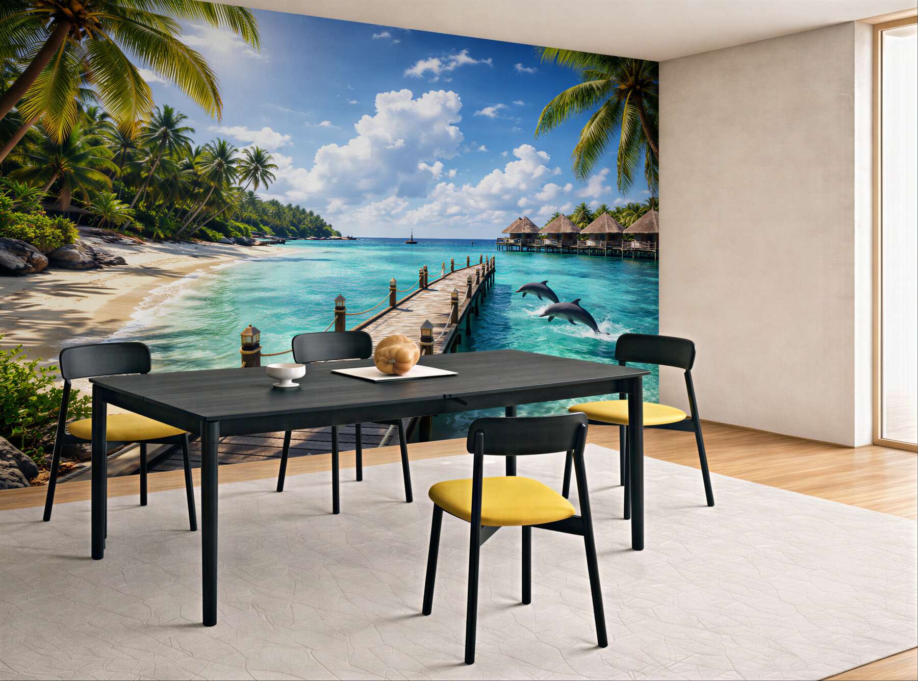 Fototapeta rajska plaża z delfinami?v23