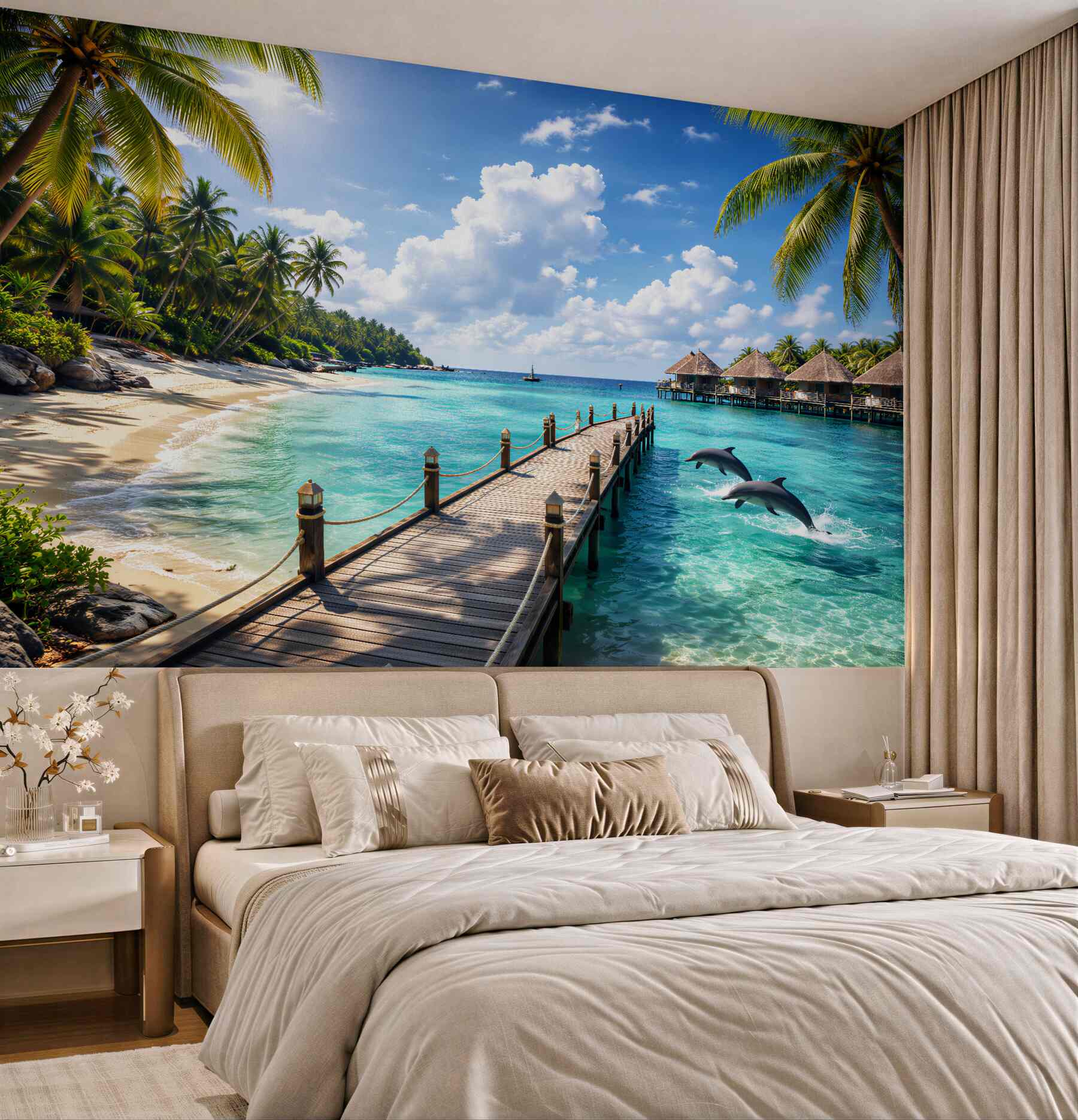 Fototapeta rajska plaża z delfinami?v23