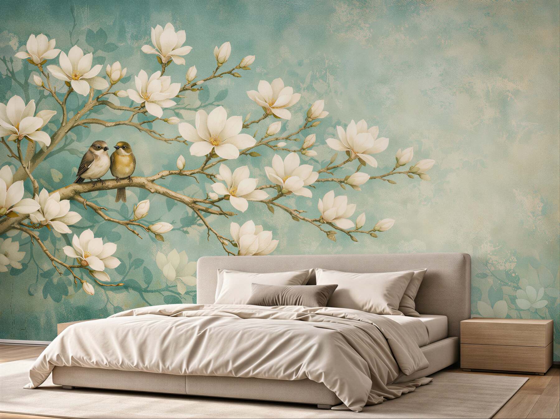 Fototapeta magnolie z ptaszkami na gałęzi?v23
