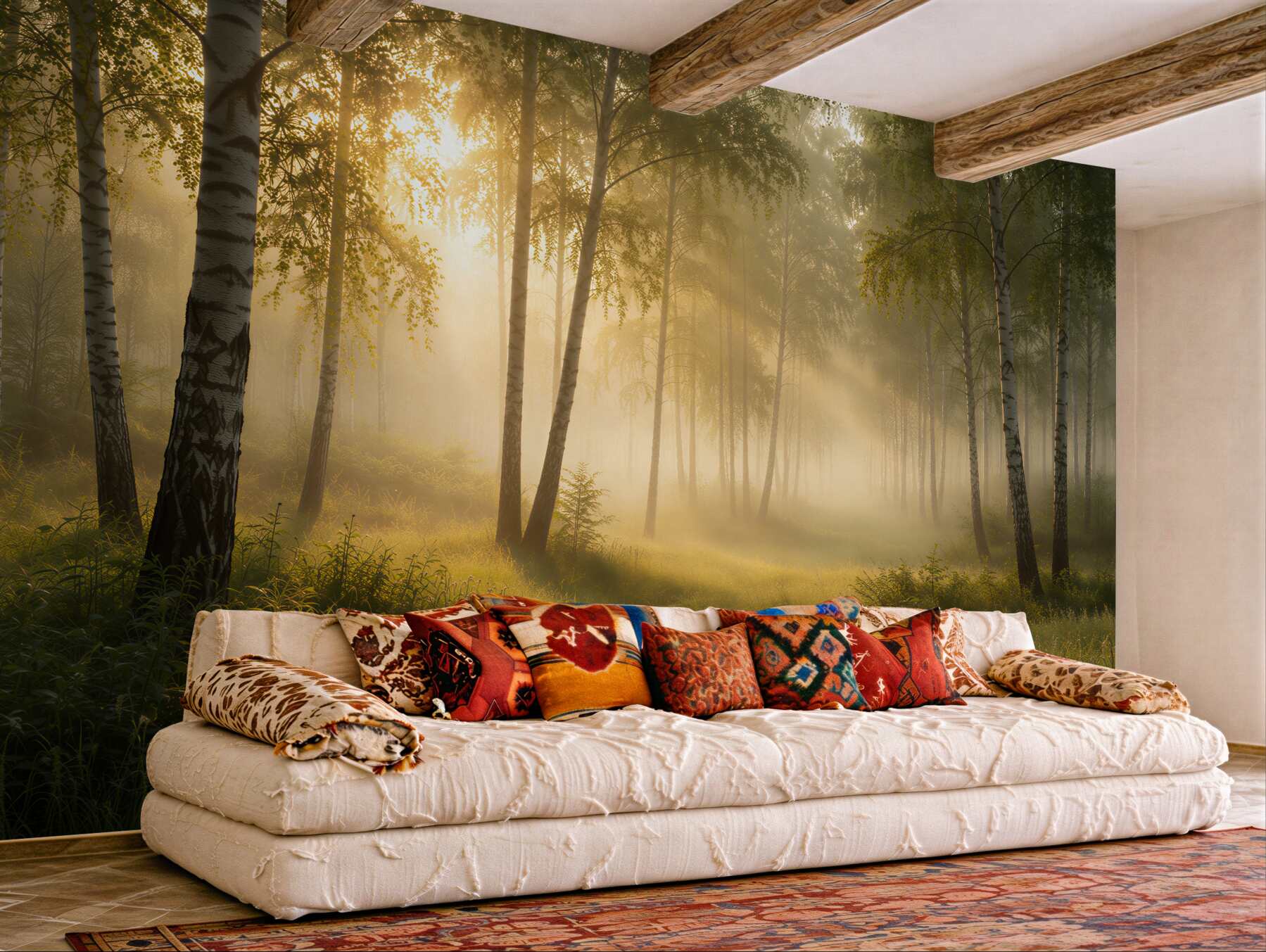 Fototapeta brzozowy las we mgle o świcie?v23