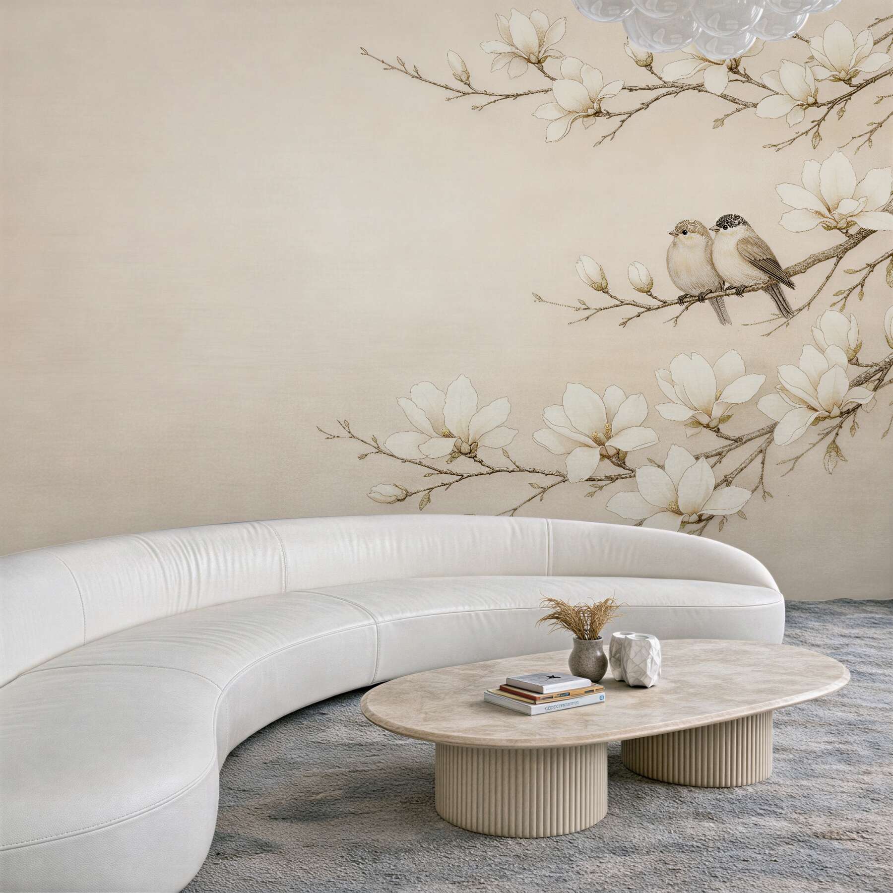 Fototapeta magnolie z ptaszkami w beżu?v23