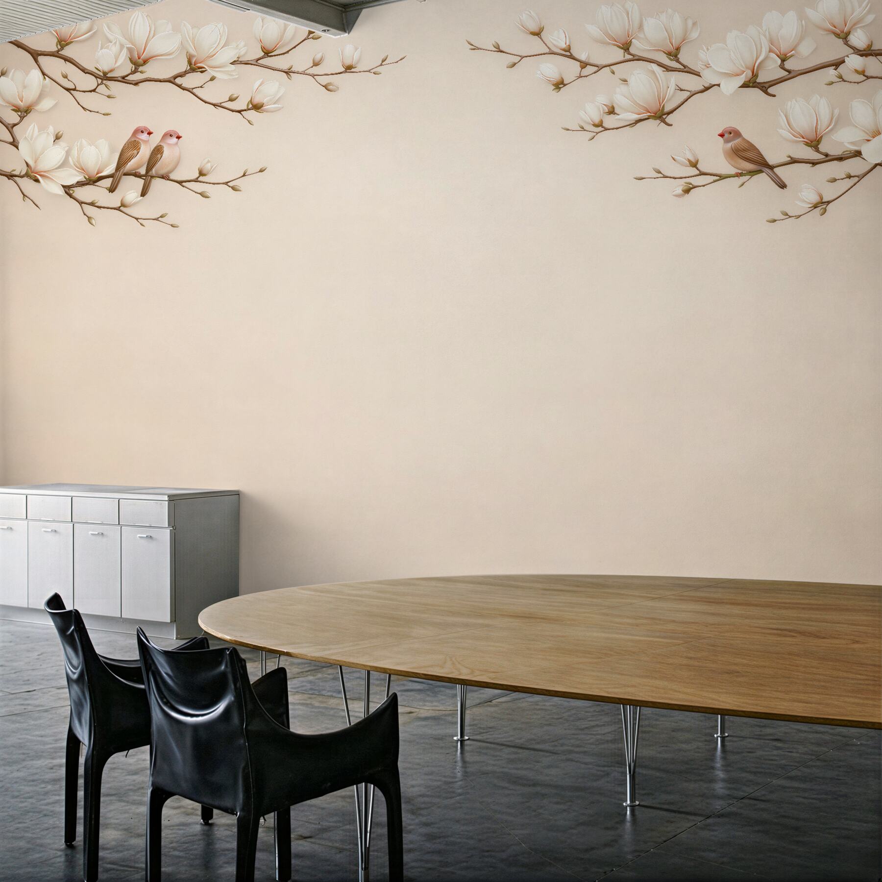 Fototapeta magnolie z ptakami w beżu?v23