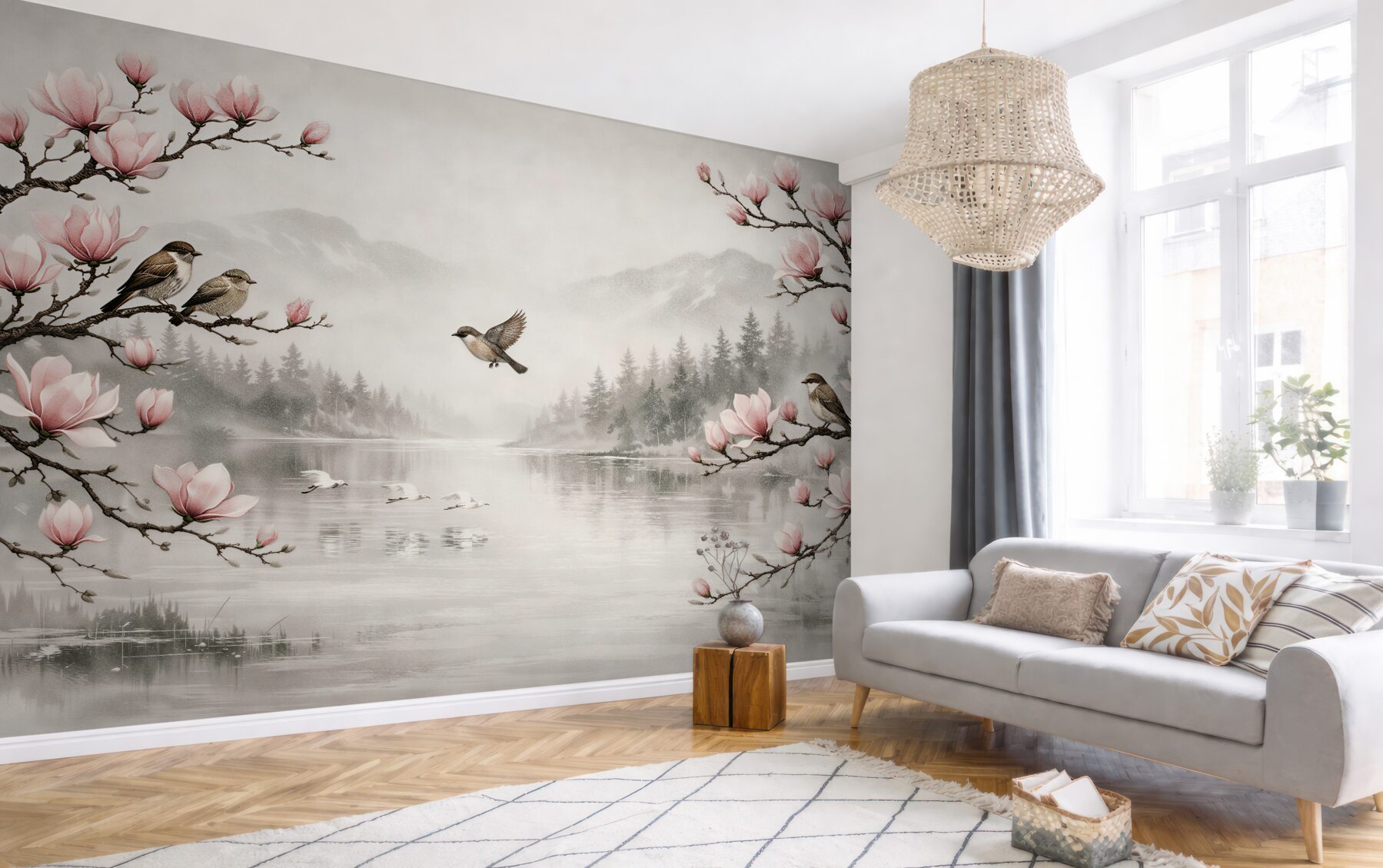 Fototapeta magnolie nad mglistym jeziorem?v23