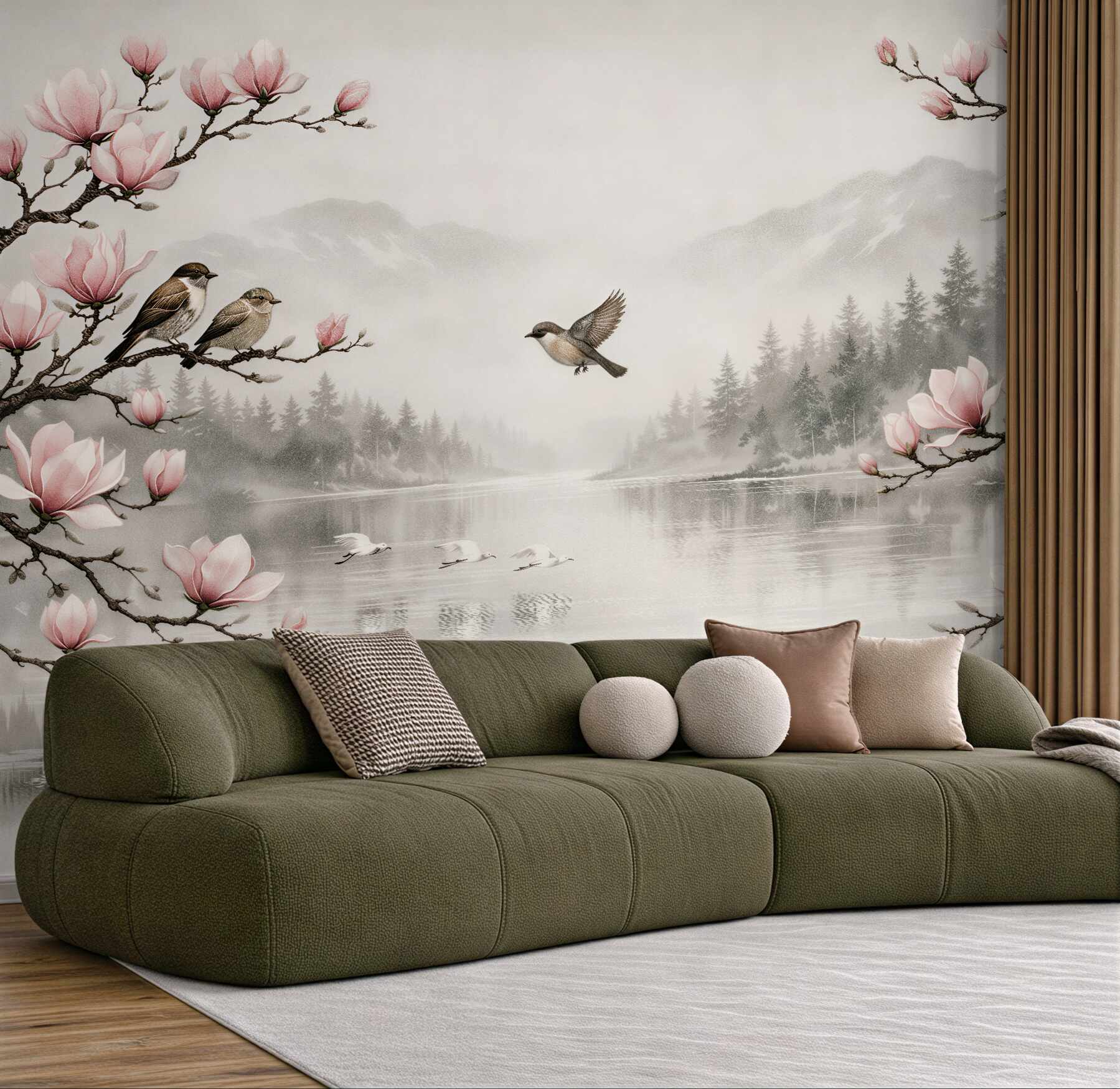 Fototapeta magnolie nad mglistym jeziorem?v23