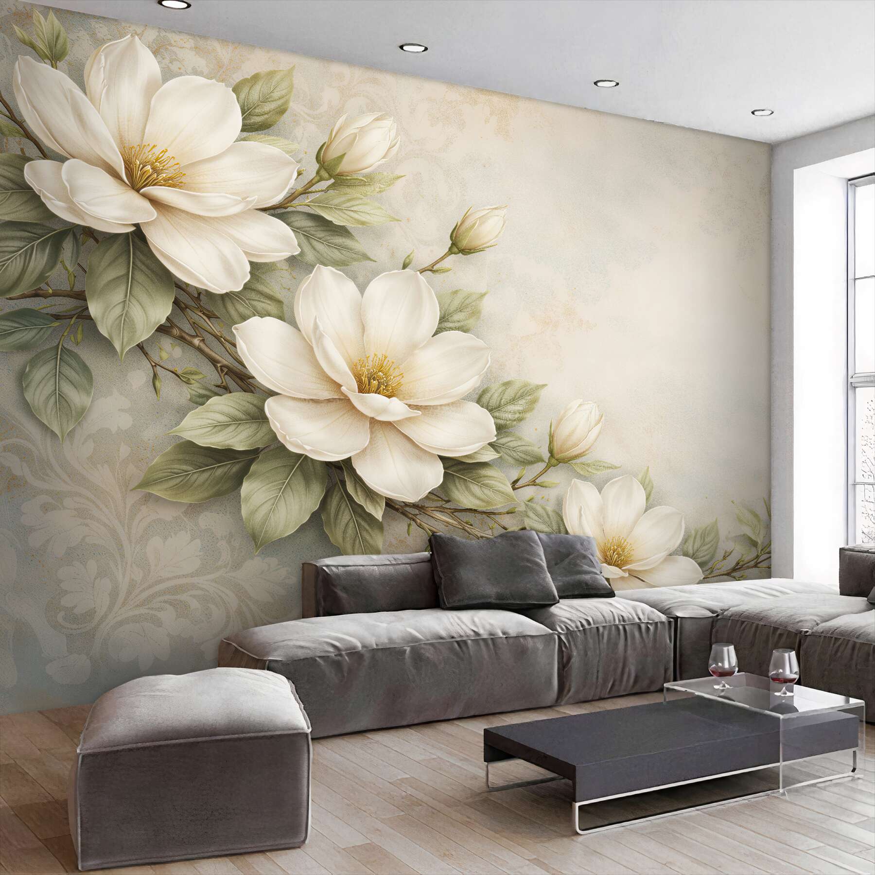 Fototapeta kremowe magnolie w eleganckim rozkwicie?v23