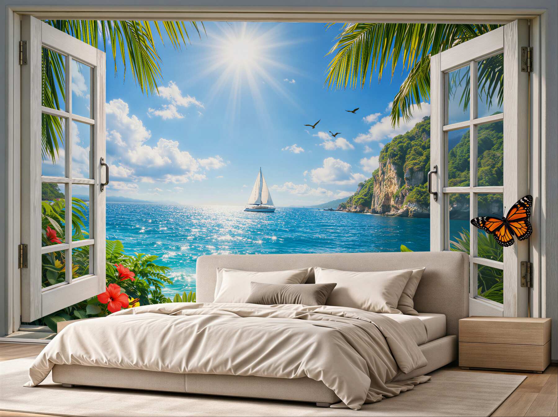 Fototapeta słoneczny widok na morze z okna?v23