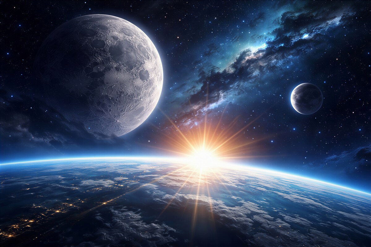 Fototapeta kosmiczny wschód nad planetą