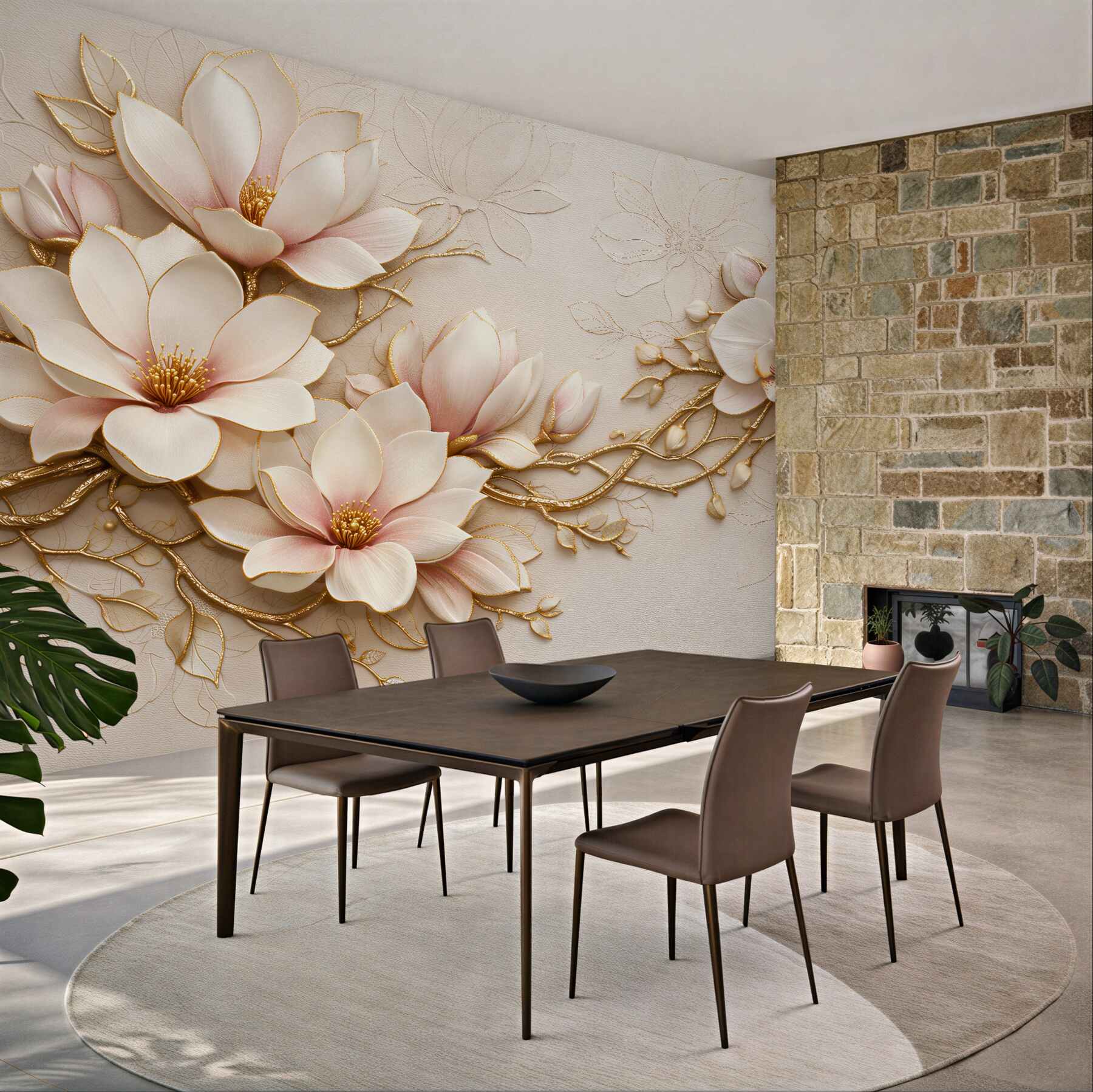 Fototapeta złote magnolie i orchidee glamour?v23
