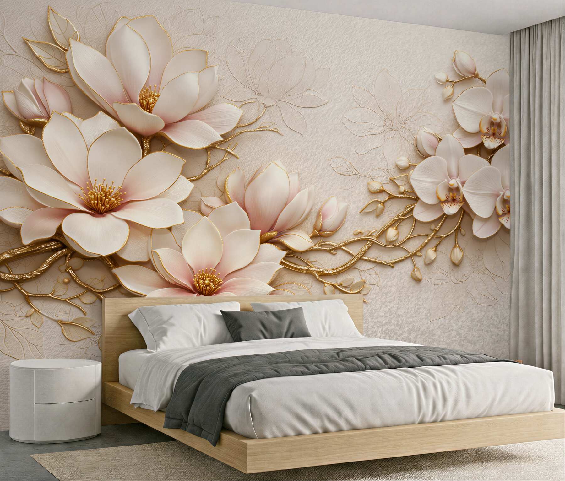 Fototapeta złote magnolie i orchidee glamour?v23