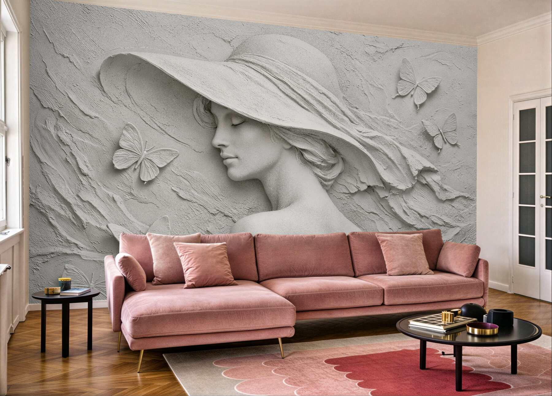 Fototapeta elegancka dama z motylami 3d?v23