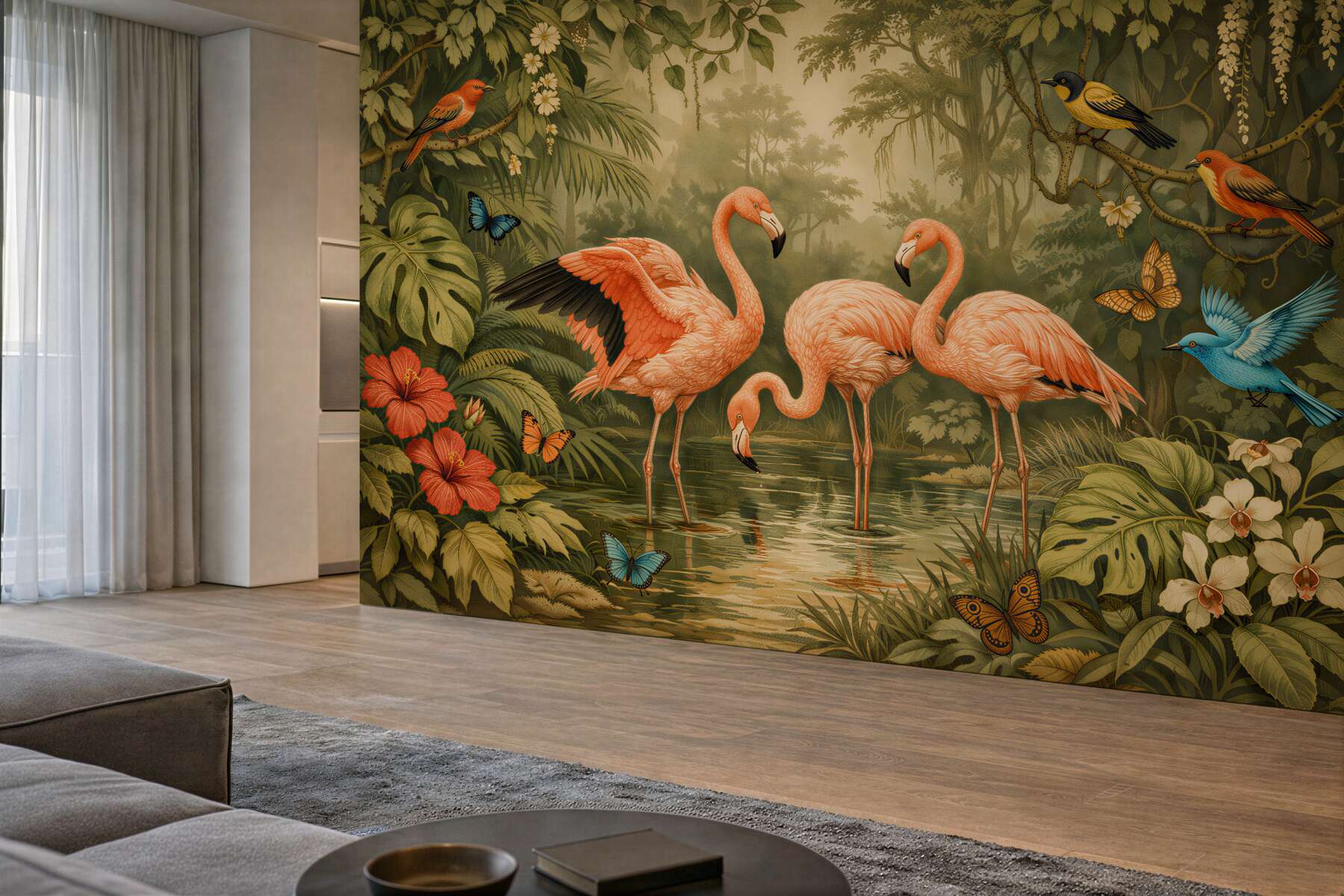 Fototapeta flamingi w egzotycznej dżungli?v23