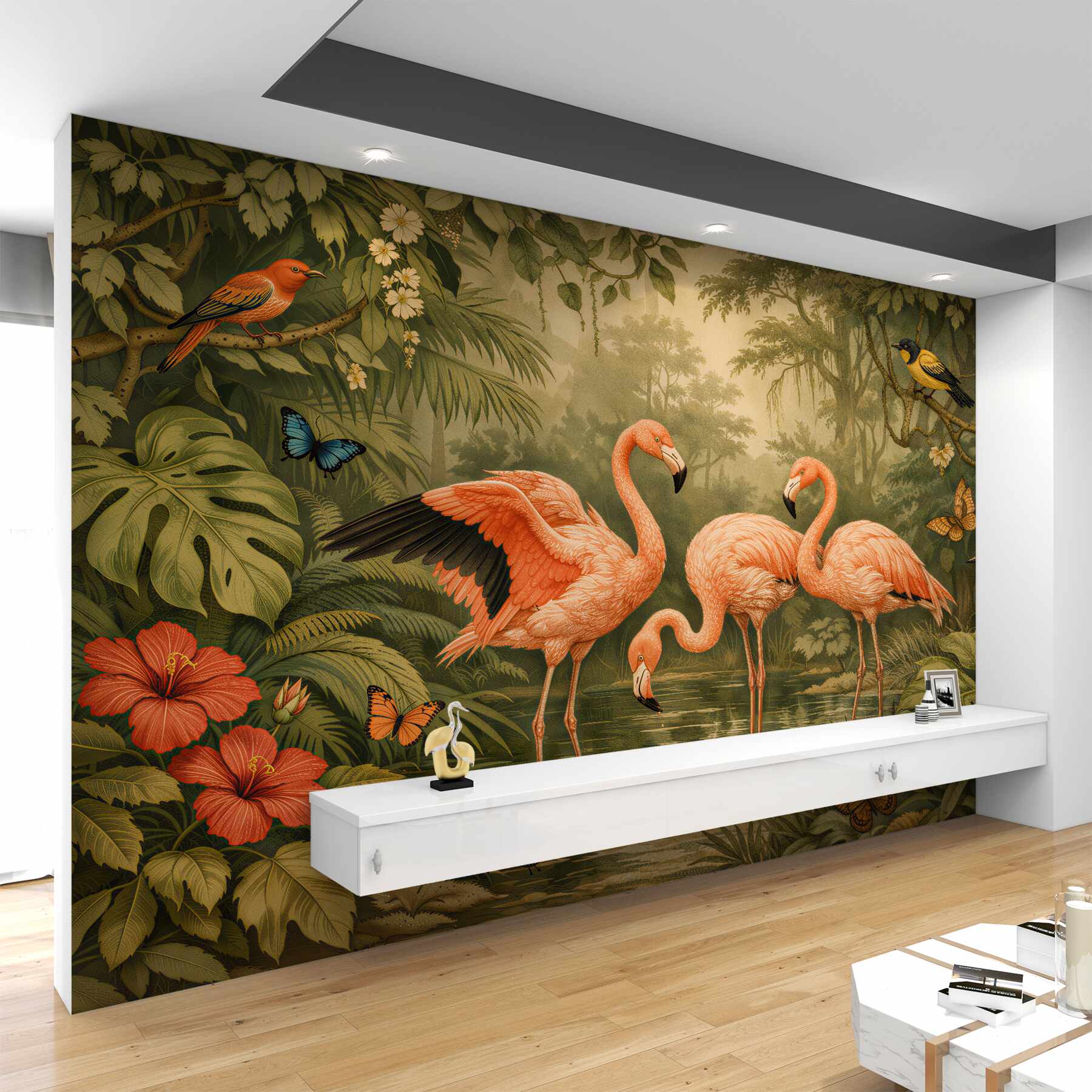 Fototapeta flamingi w egzotycznej dżungli?v23
