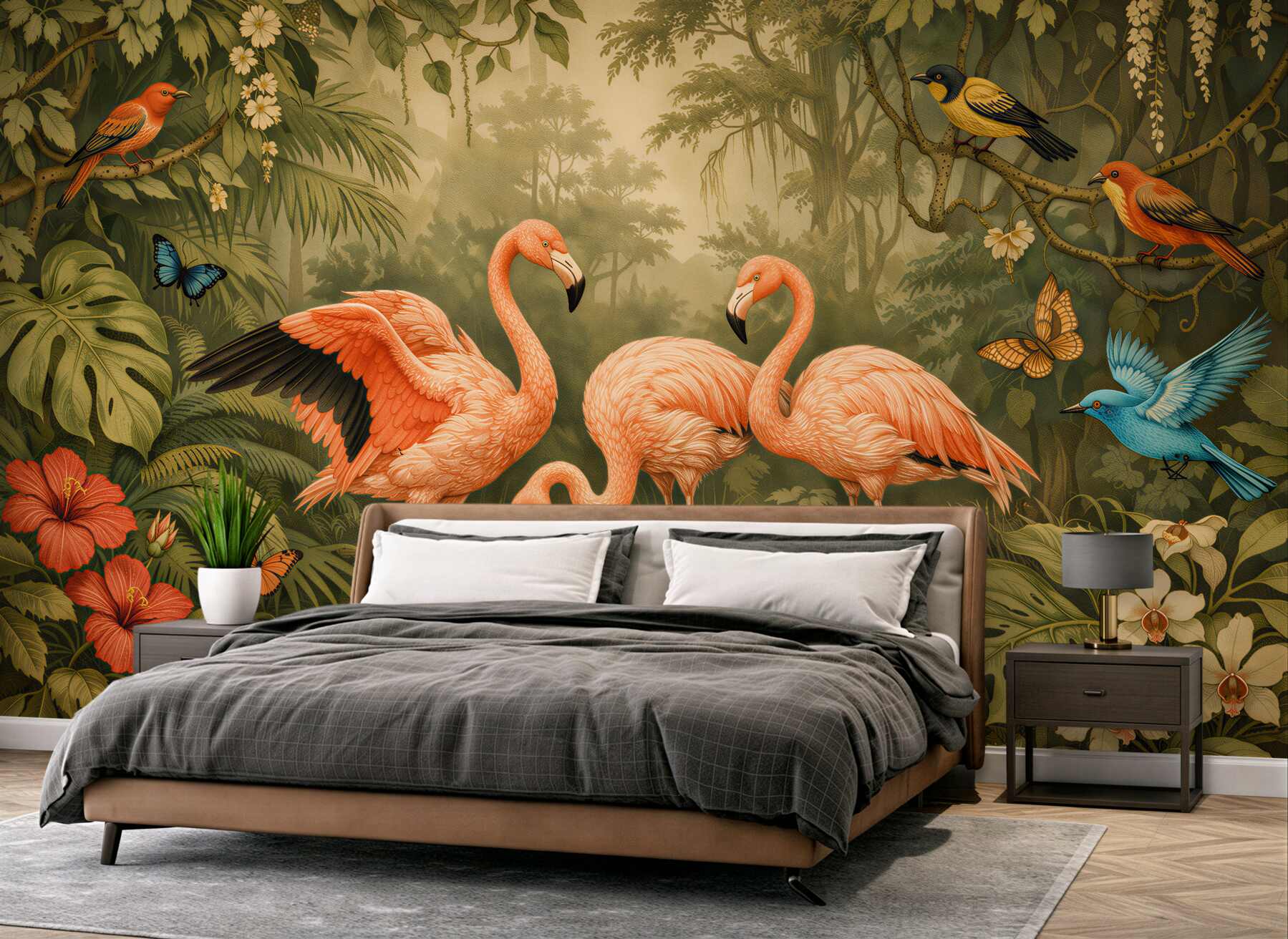 Fototapeta flamingi w egzotycznej dżungli?v23
