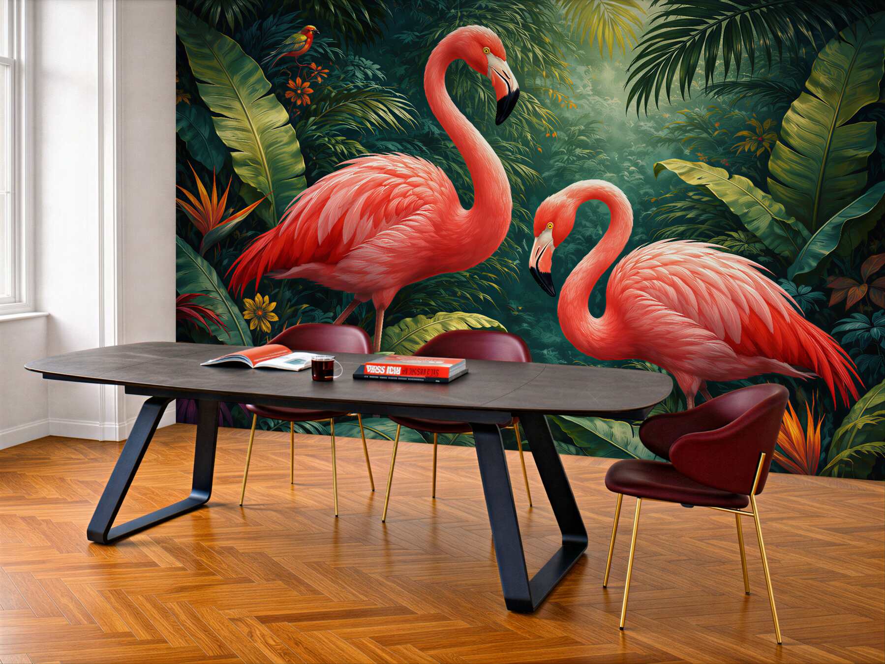 Fototapeta różowe flamingi w tropikalnej dżungli?v23