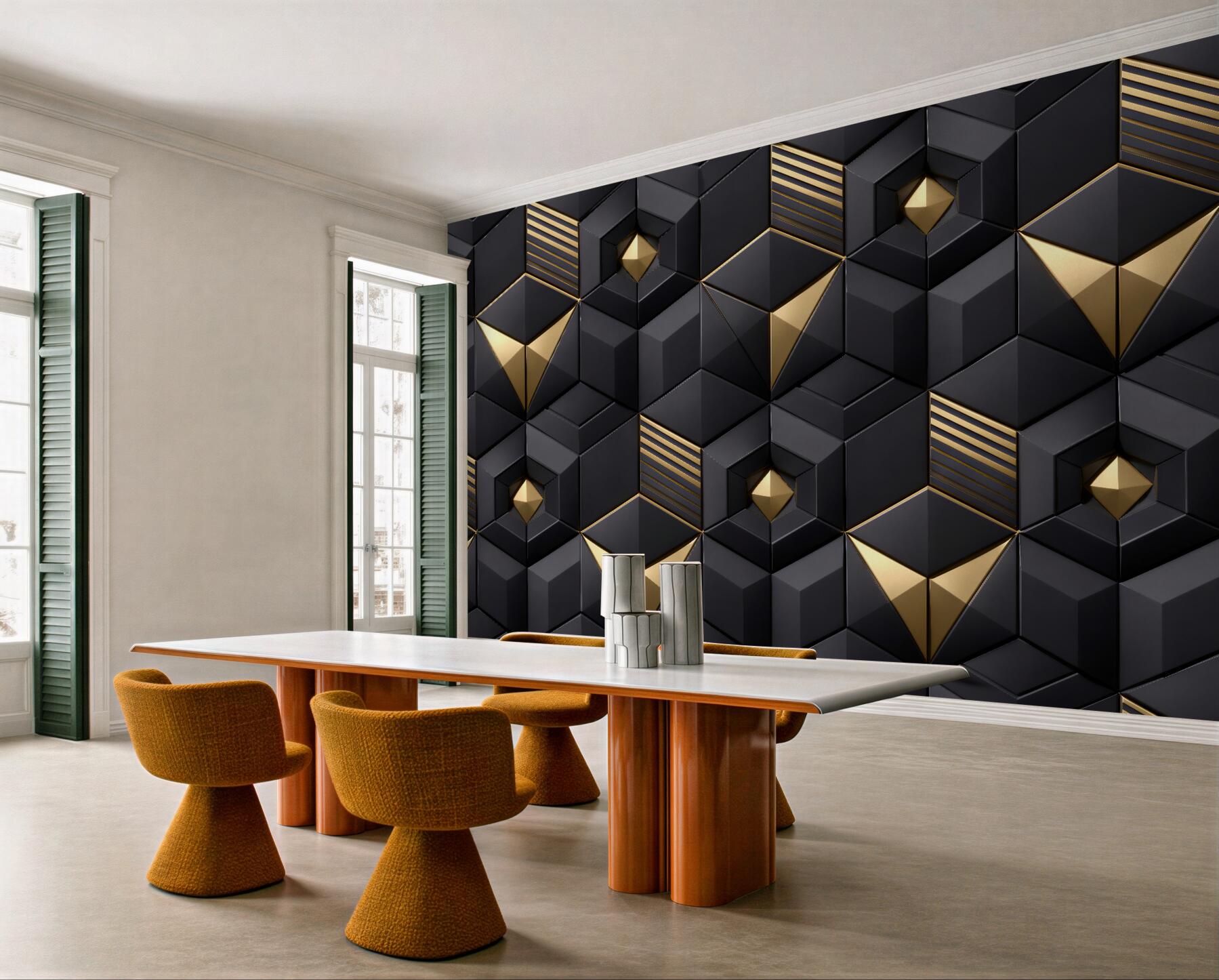 Fototapeta czarno-złota geometryczna elegancja 3d?v23