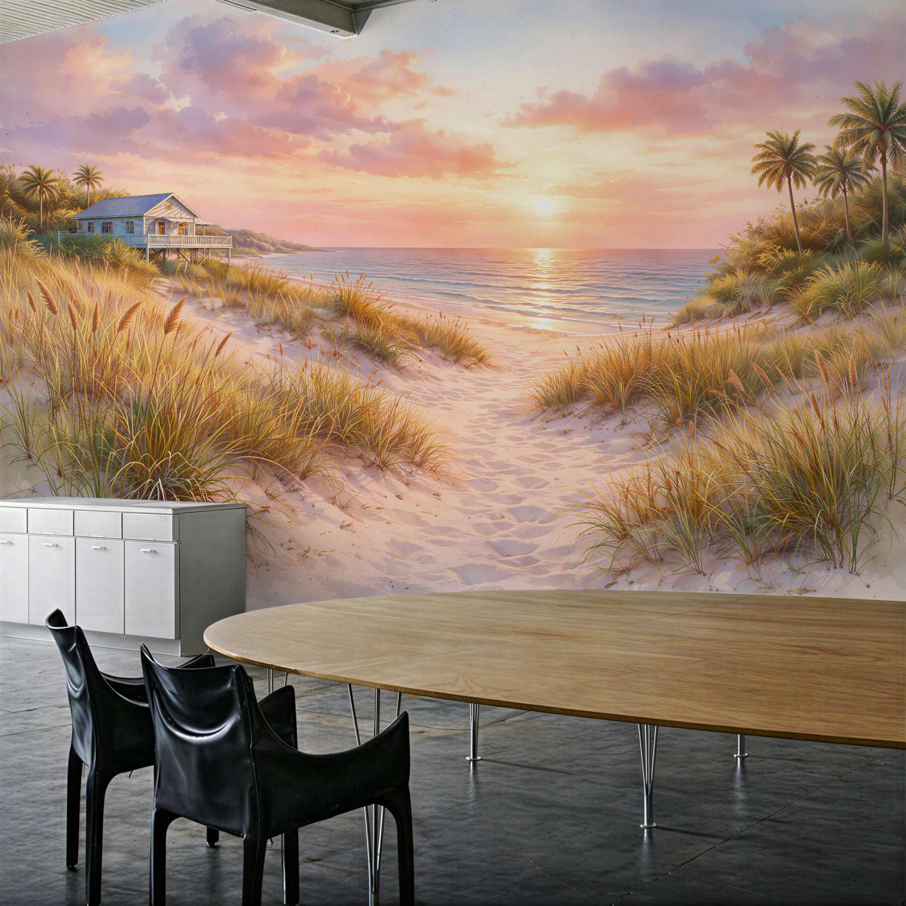 Fototapeta różowy zachód nad plażą?v23