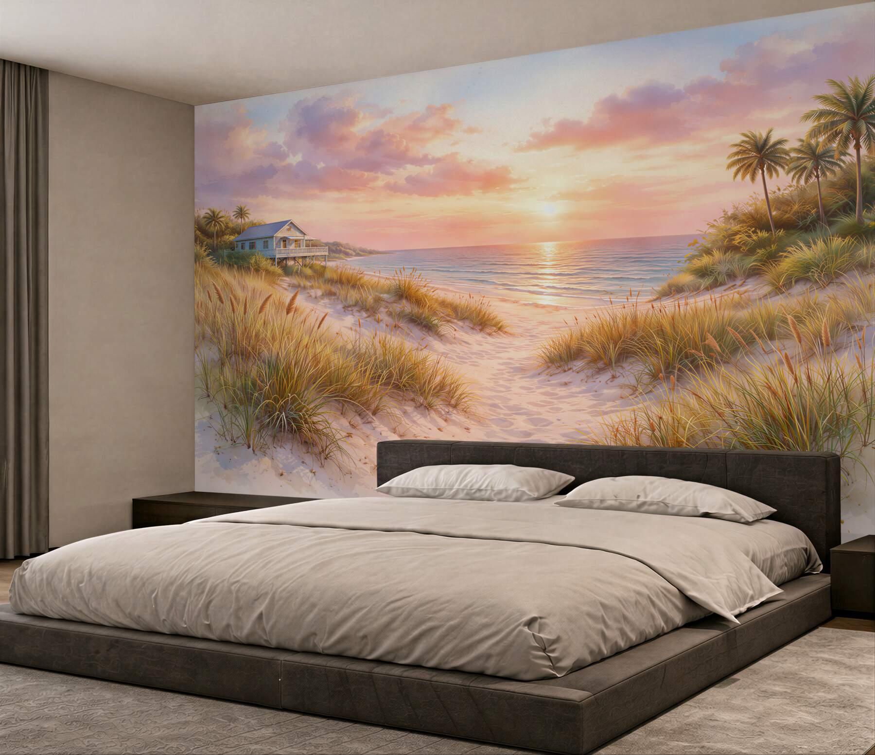 Fototapeta różowy zachód nad plażą?v23