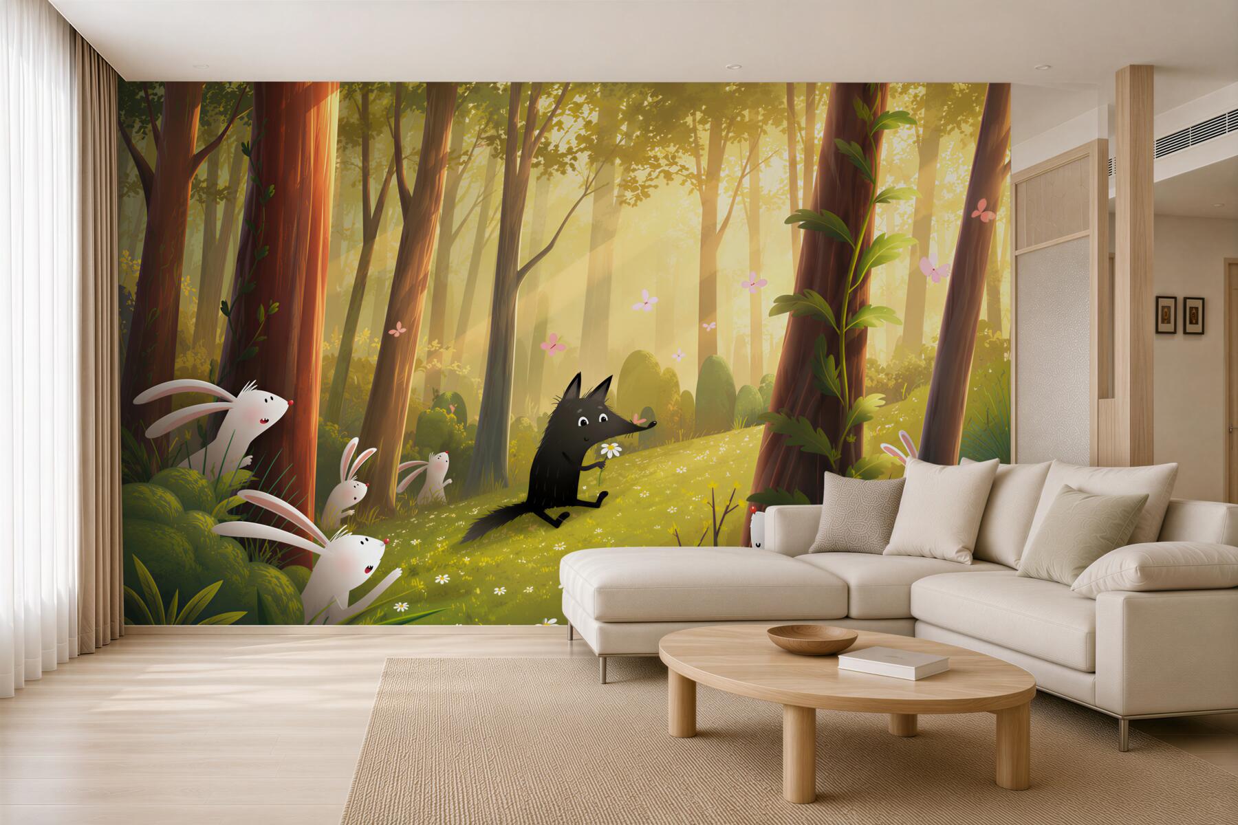 Fototapeta Króliki obserwują wilka w lesie?v23