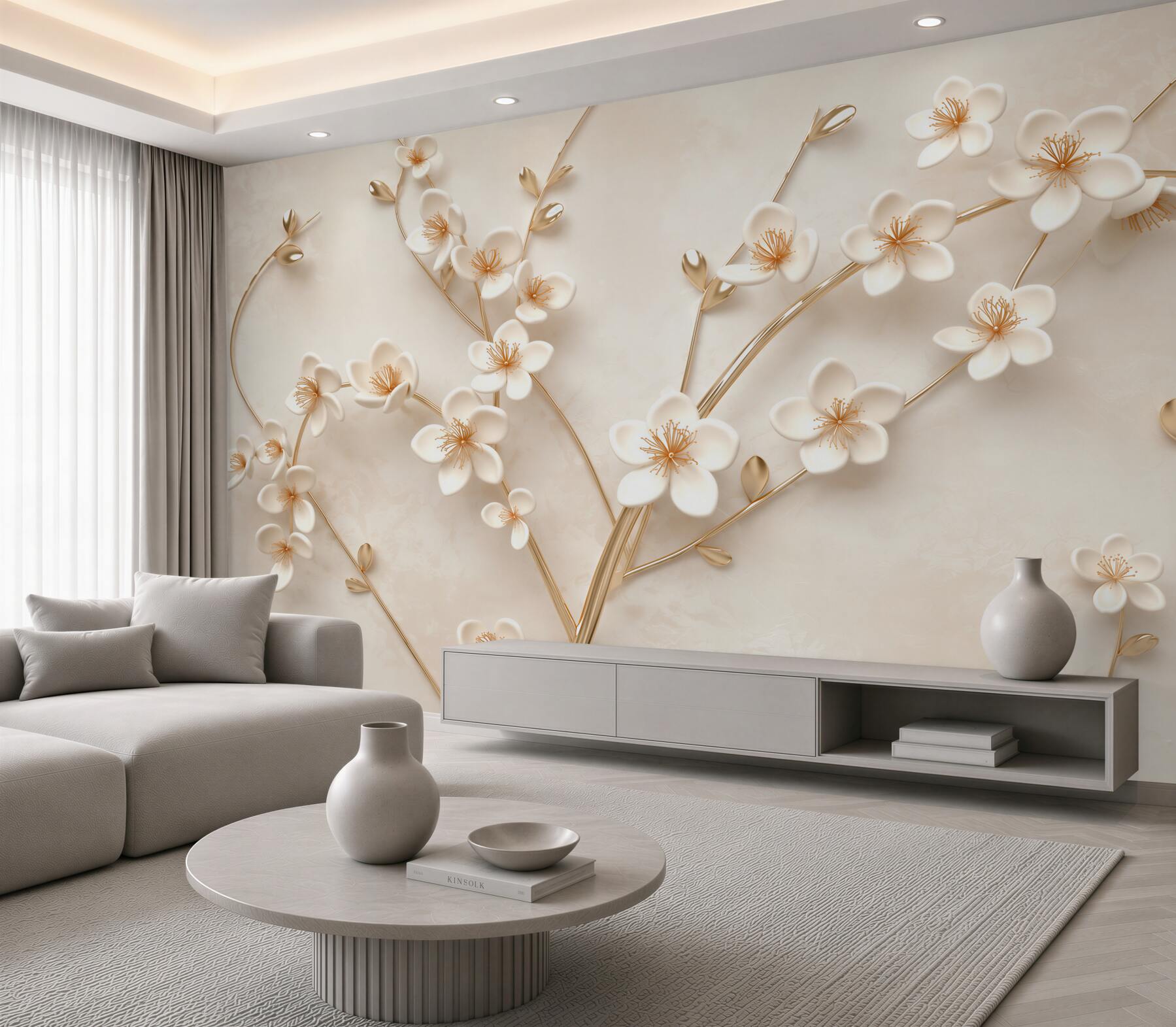 Fototapeta kilka gałęzi białych kwiatów magnolii