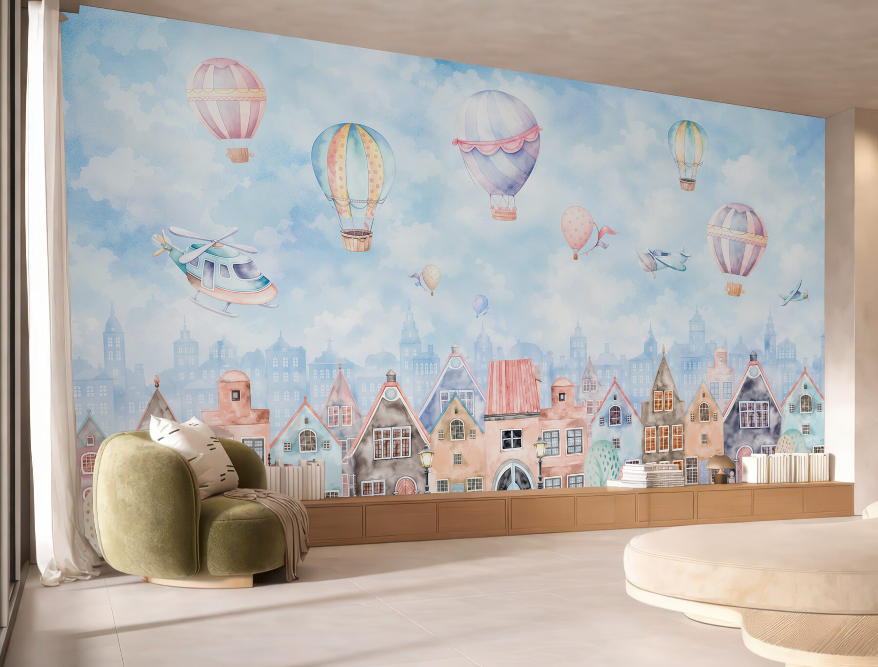 Fototapeta balony nad kolorowymi domami?v23