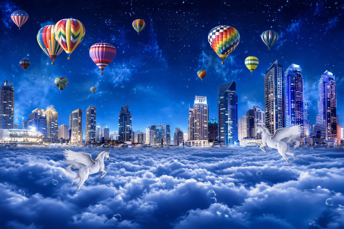 Fototapeta balony w nocnym mieście