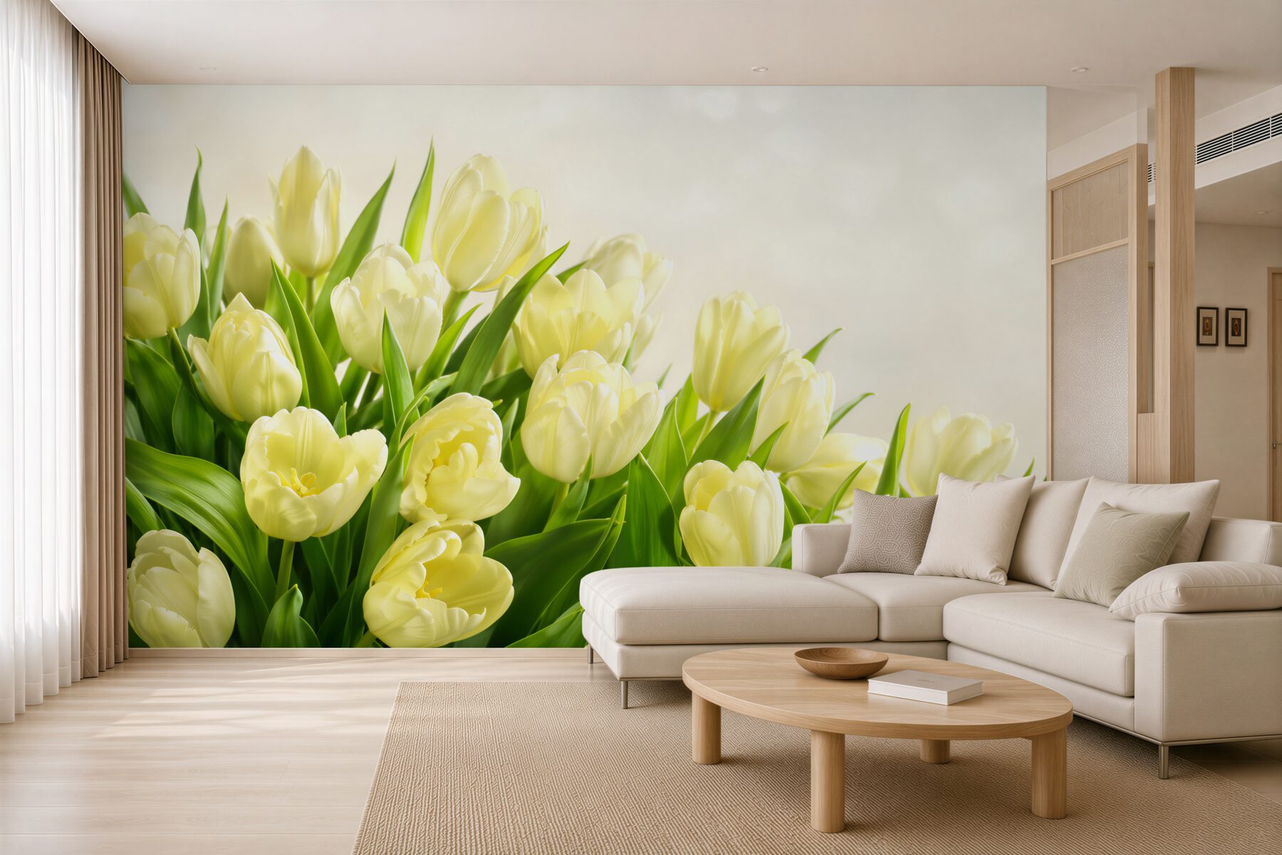 Fototapeta żółte tulipany z zieleniną?v23