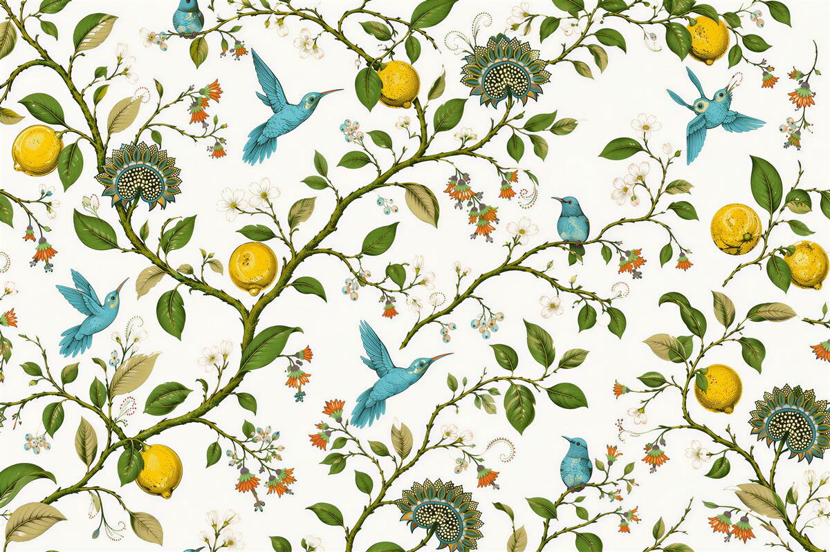Fototapeta niebieskie kolibry i cytryny