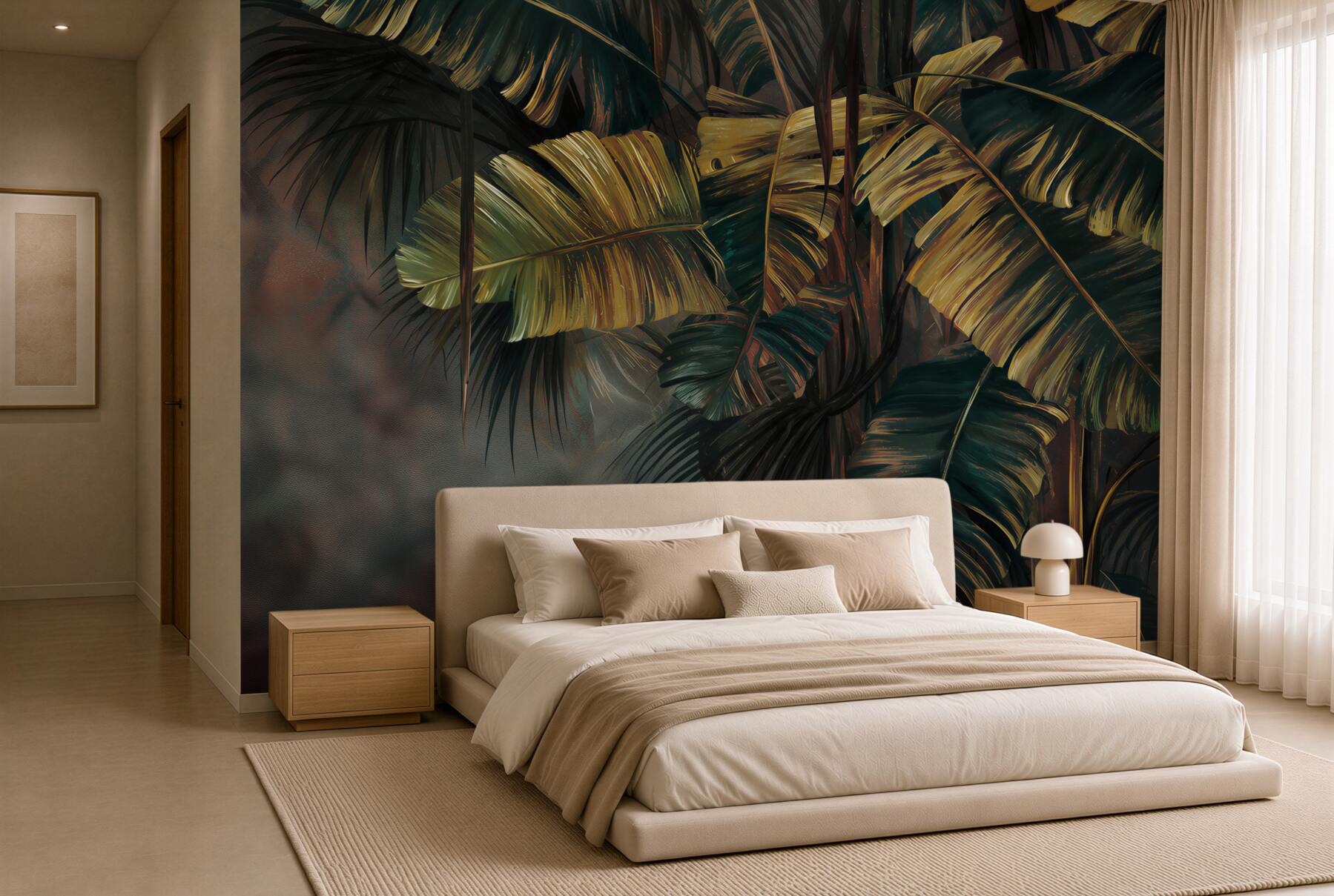 Fototapeta grube liście palm w deszczu?v23