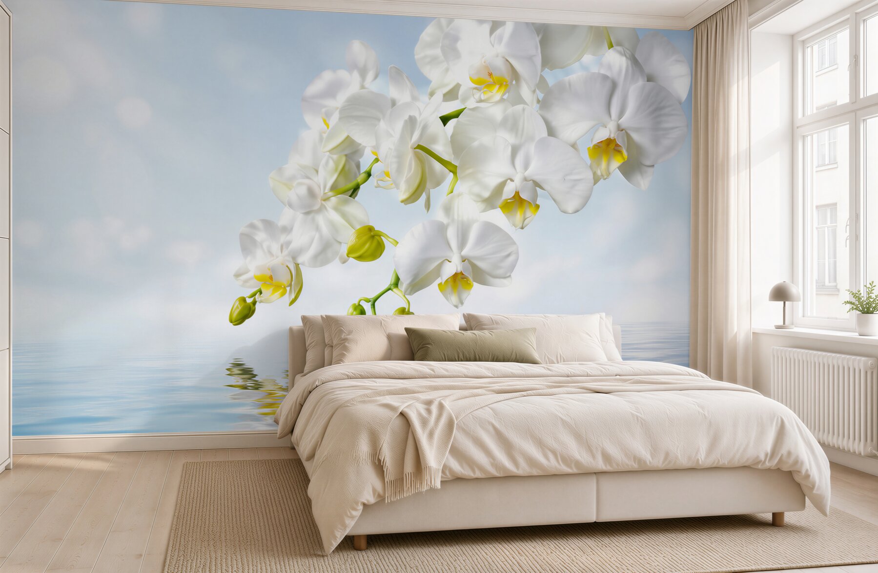Fototapeta gałąź białej orchidei w pobliżu spokojnej wody?v23