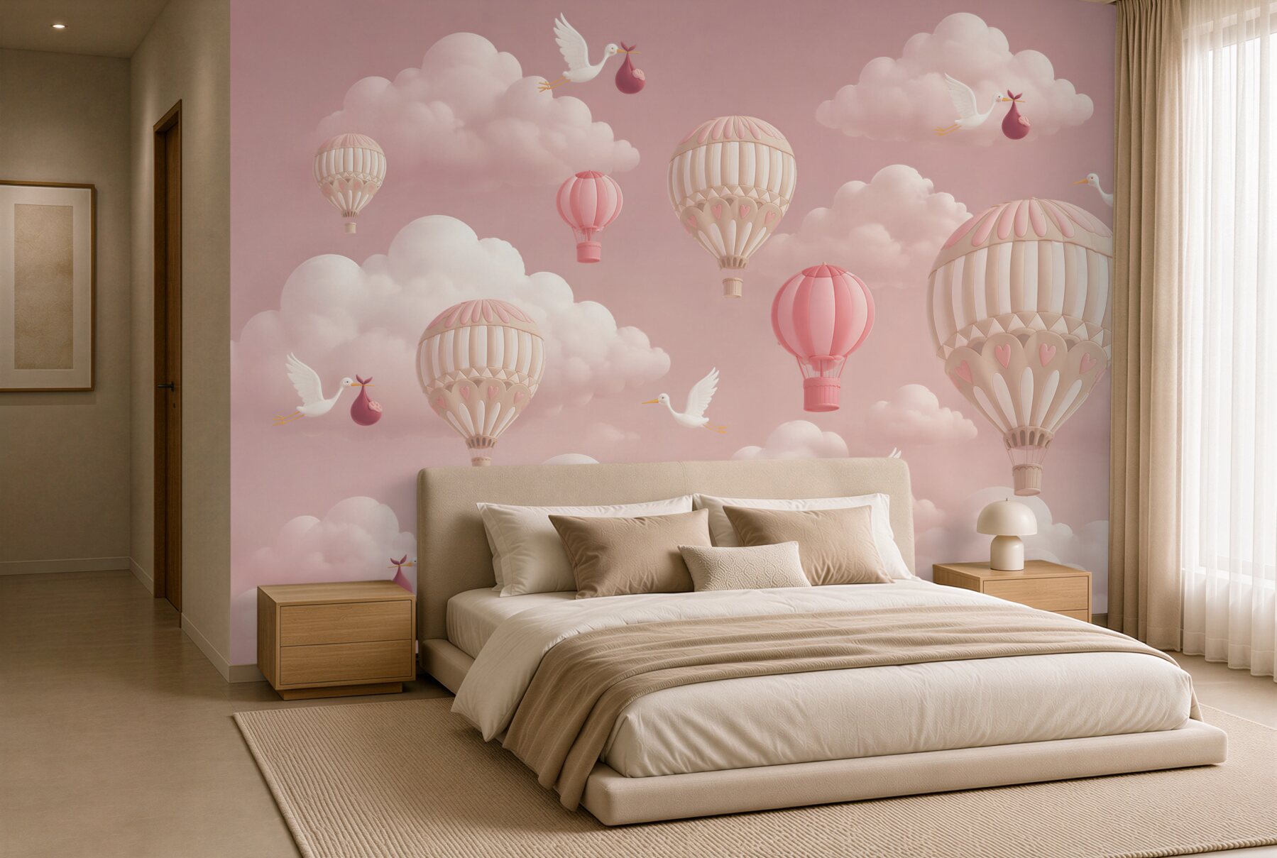 Fototapeta Bociany niosą dzieci wśród balonów?v23