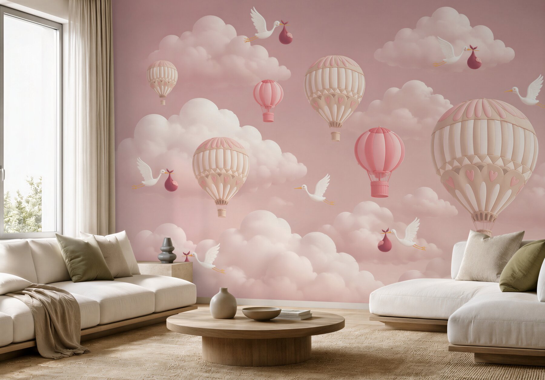 Fototapeta Bociany niosą dzieci wśród balonów?v23