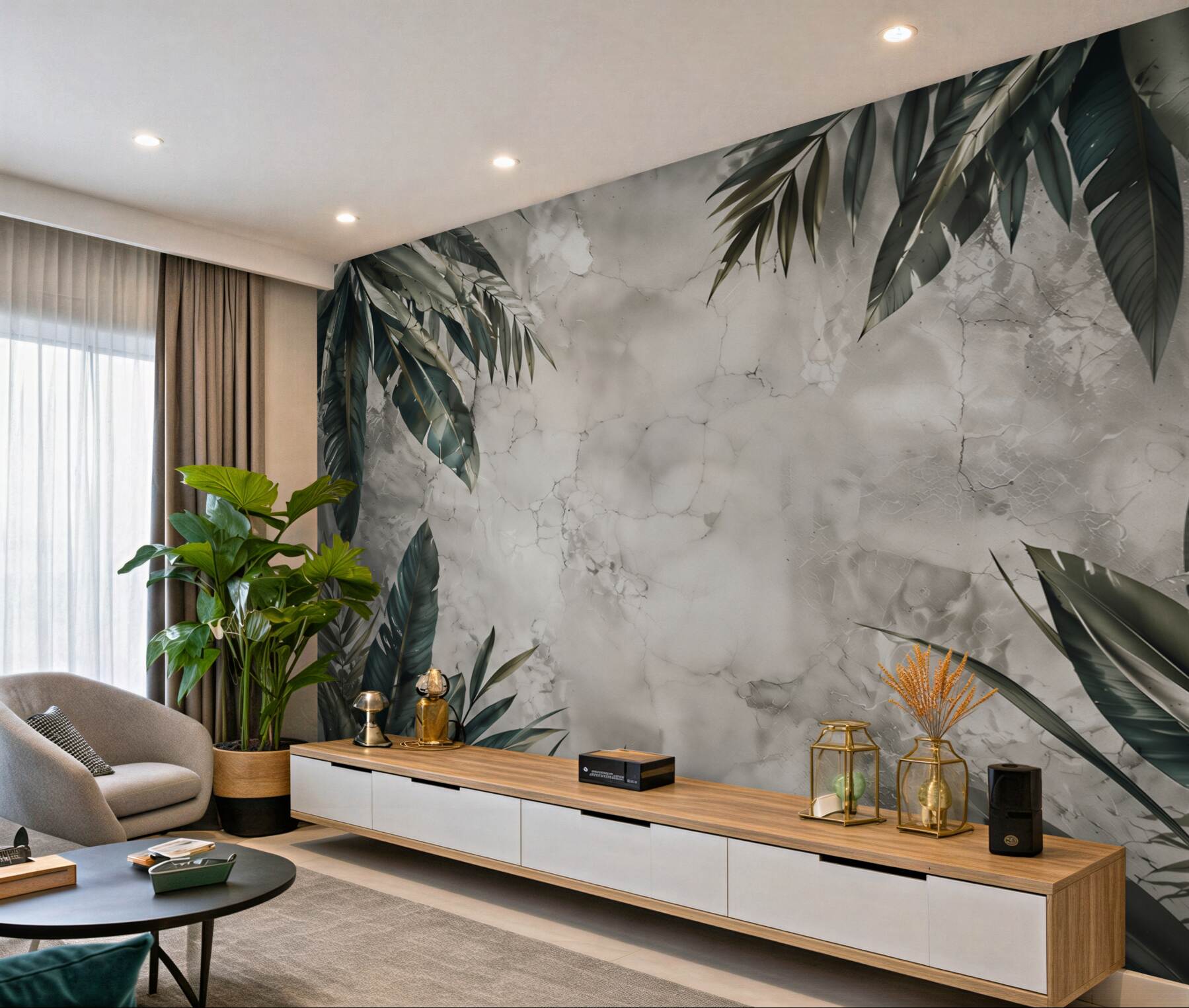 Fototapeta Betonowa ściana z liśćmi?v23
