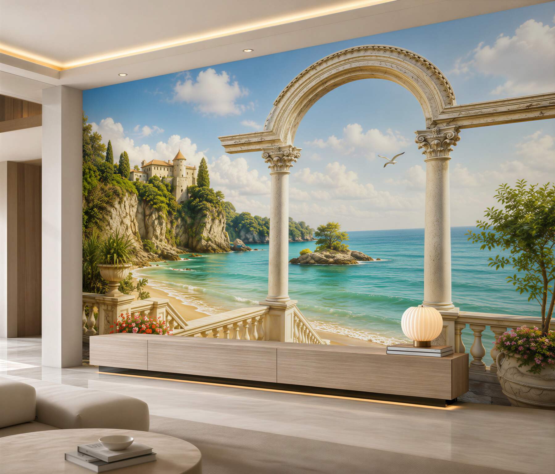 Fototapeta kolumna na piaszczystej plaży?v23