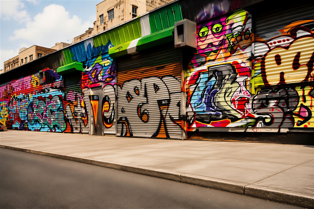 Fototapeta Domy uliczne pomalowane graffiti