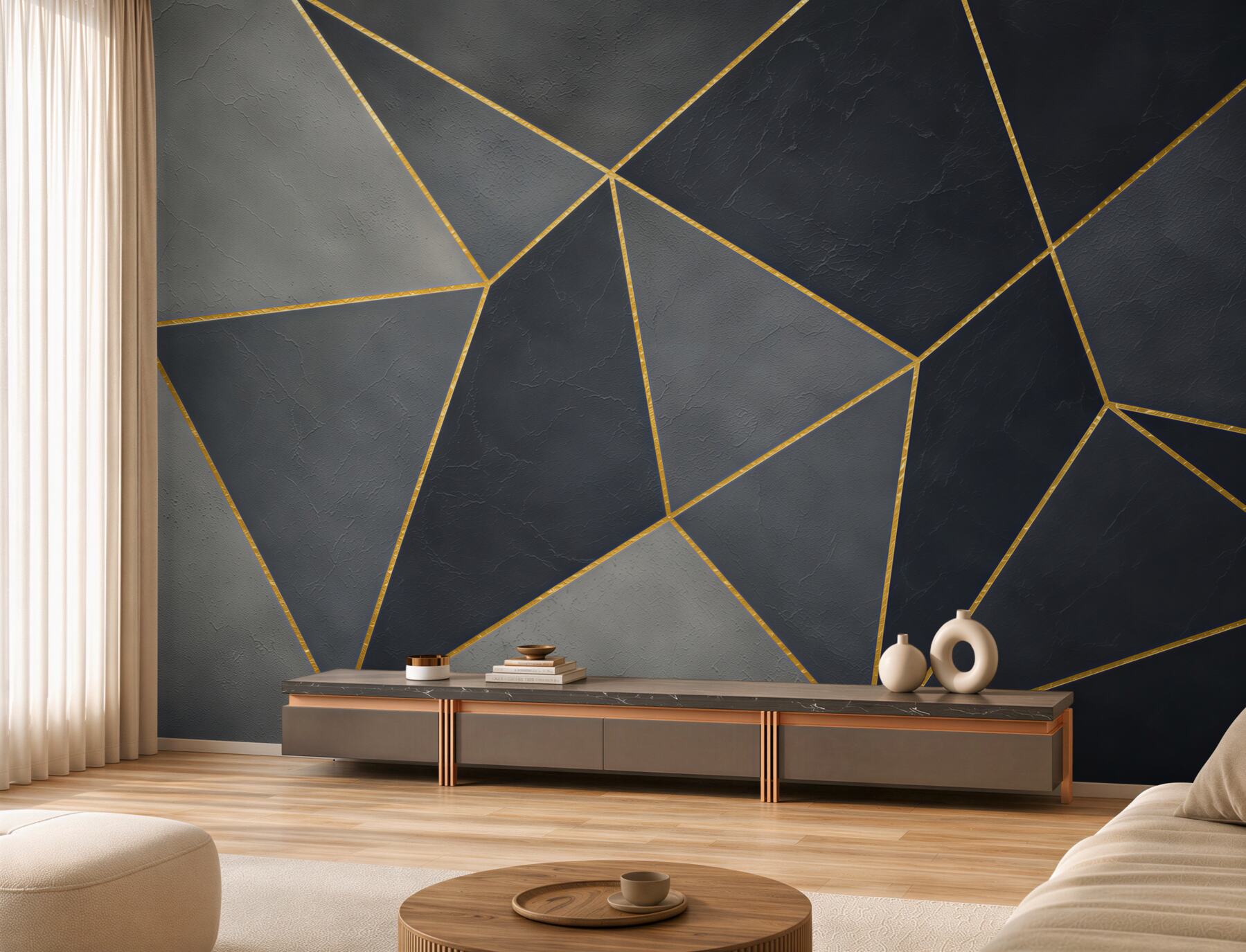 Fototapeta geometryczne trójkąty szaro beżowe ze złotą linią?v23