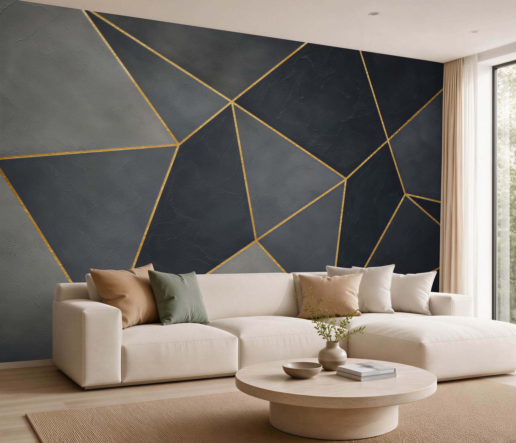 Fototapeta geometryczne trójkąty szaro beżowe ze złotą linią?v23