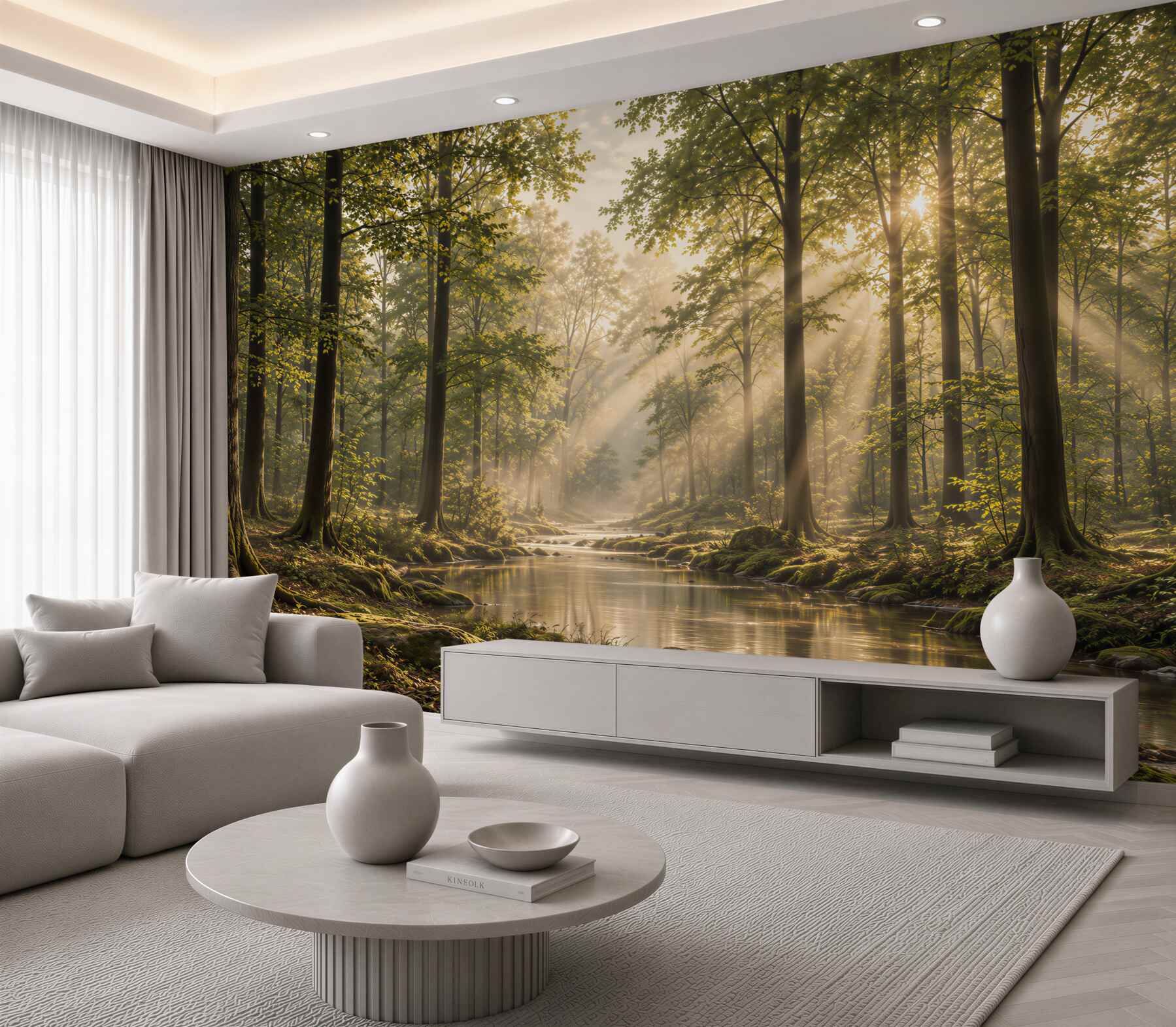 Fototapeta promienie słońca przecinają smukły las?v23