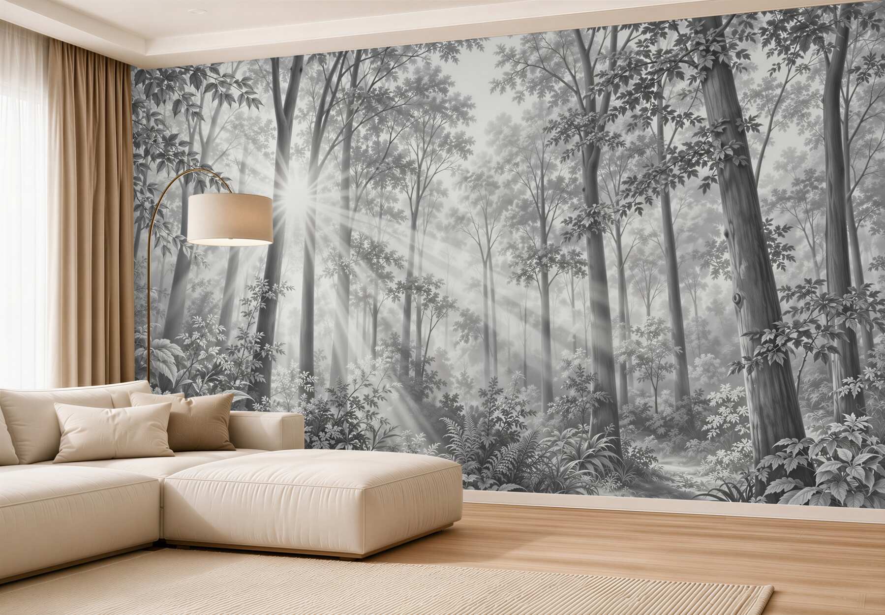 Fototapeta las we mgle czarno-biały?v23