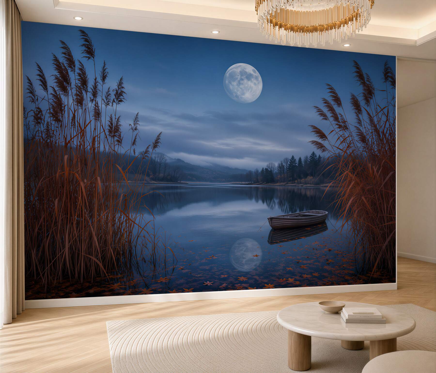 Fototapeta nocne jezioro z księżycem?v23