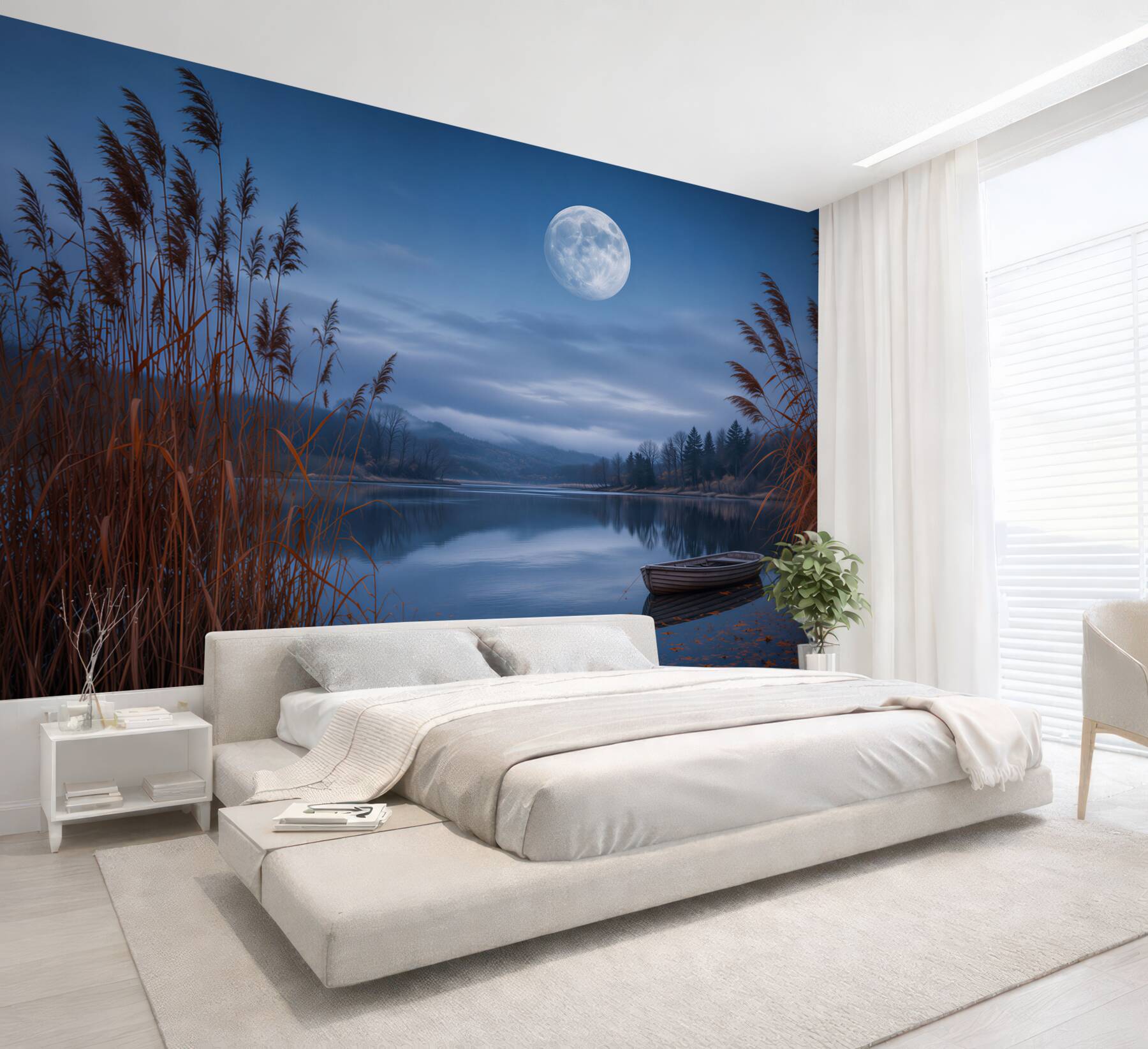 Fototapeta nocne jezioro z księżycem?v23