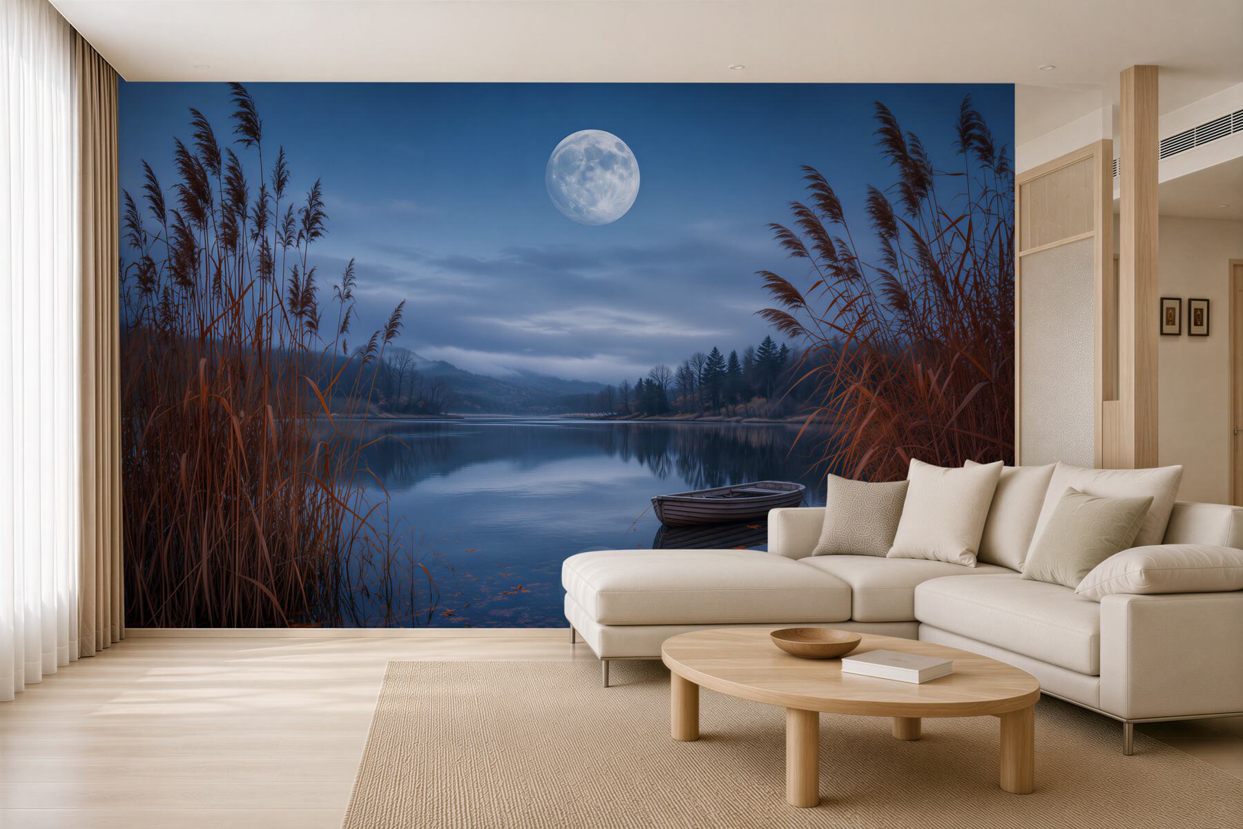 Fototapeta nocne jezioro z księżycem?v23