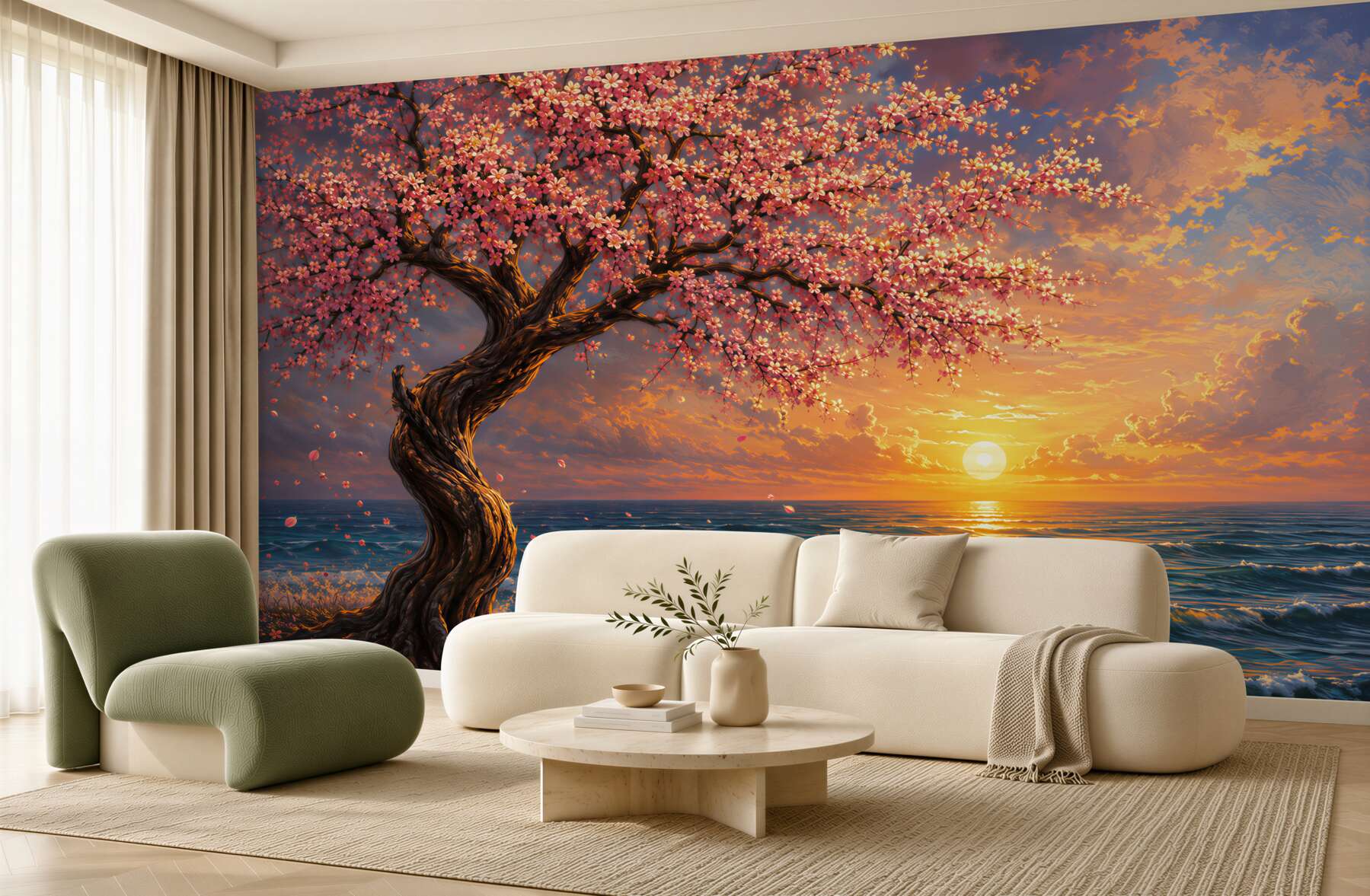 Fototapeta drzewo sakura nad morzem o zachodzie słońca?v23