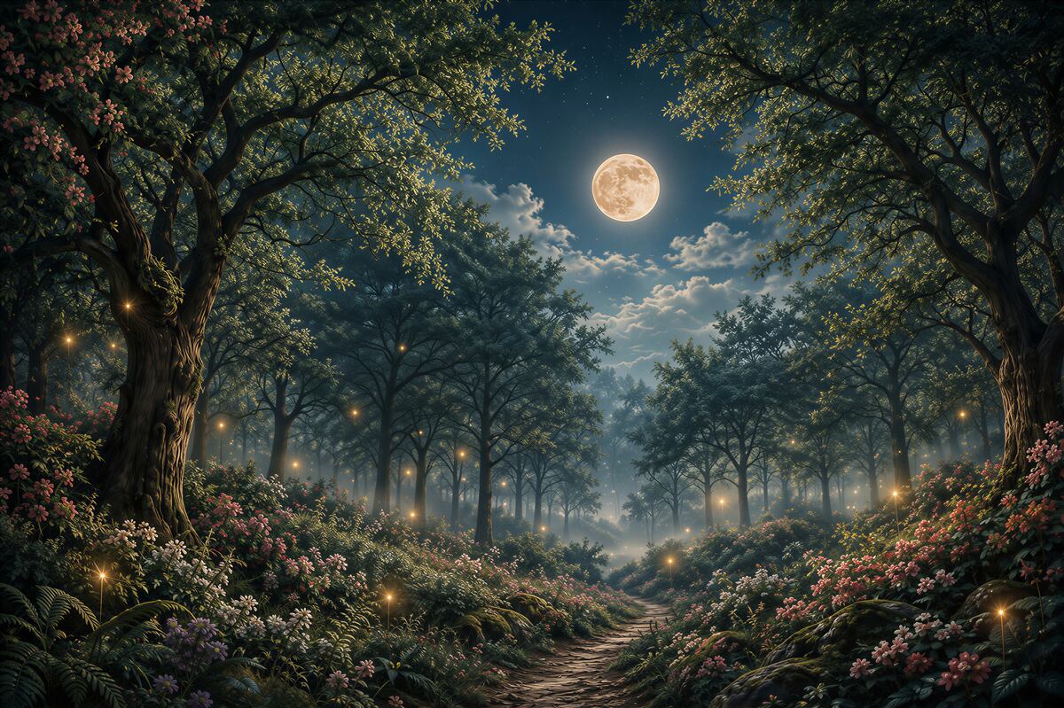 Fototapeta magiczny las nocą
