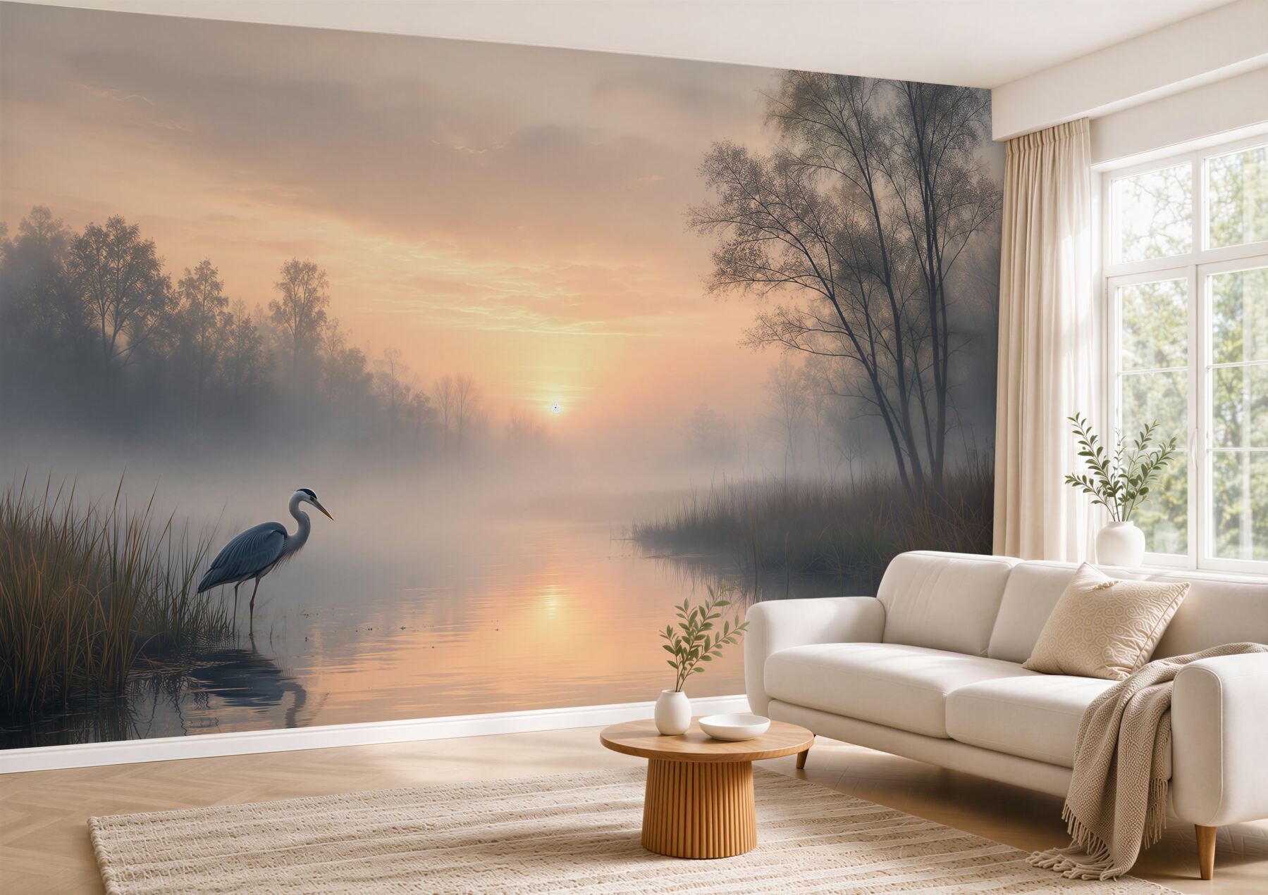 Fototapeta poranek nad jeziorem z czaplą?v23